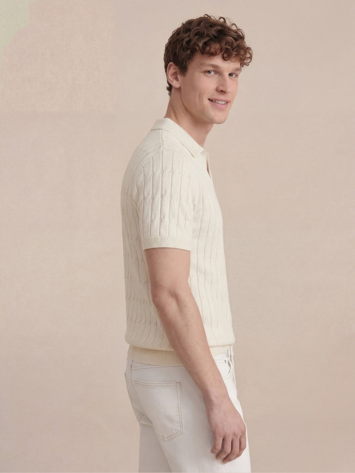 Positano Textured Knit Polo Beige