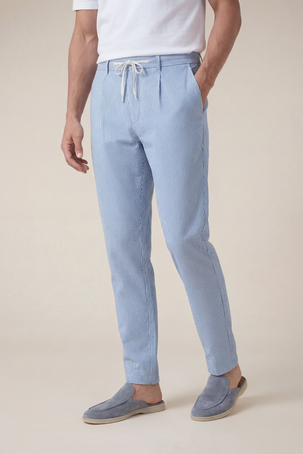 Seersucker Trousers Ocean Blue