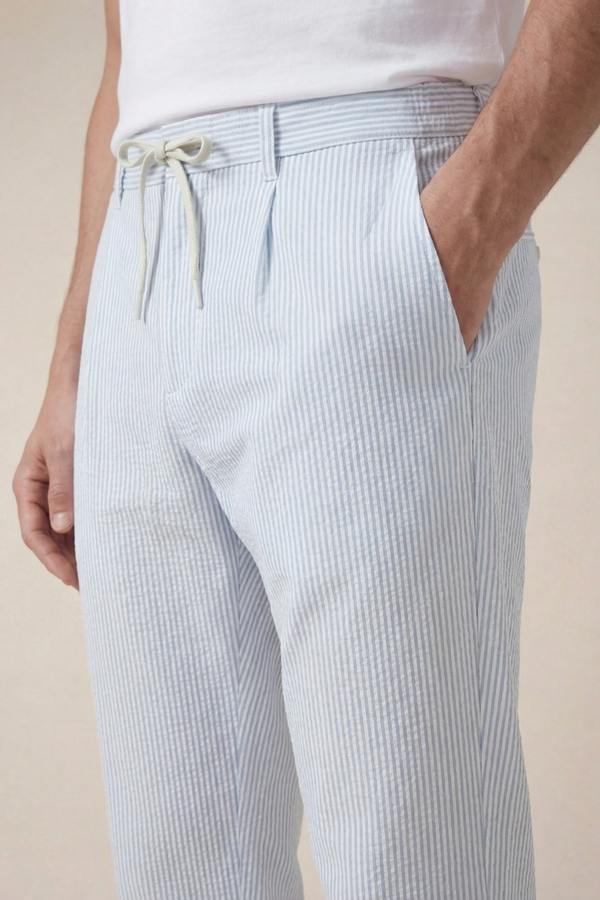 Seersucker Trousers Light Blue