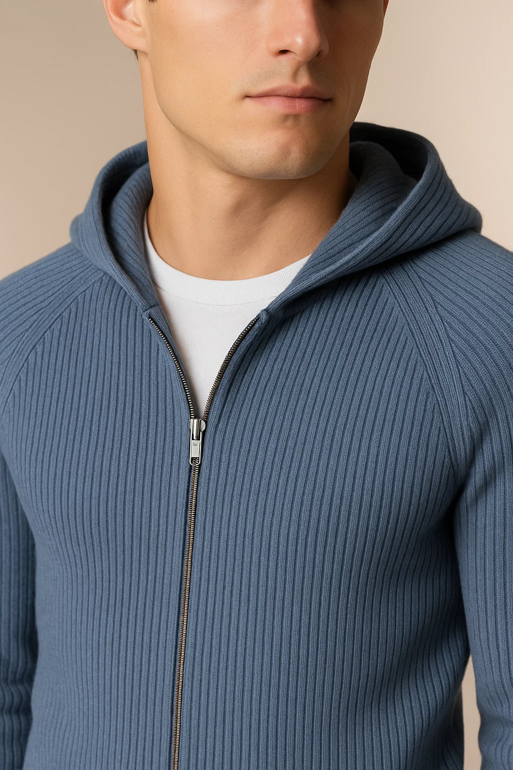 Novaire Hooded Merine Wool Cardigan Blue