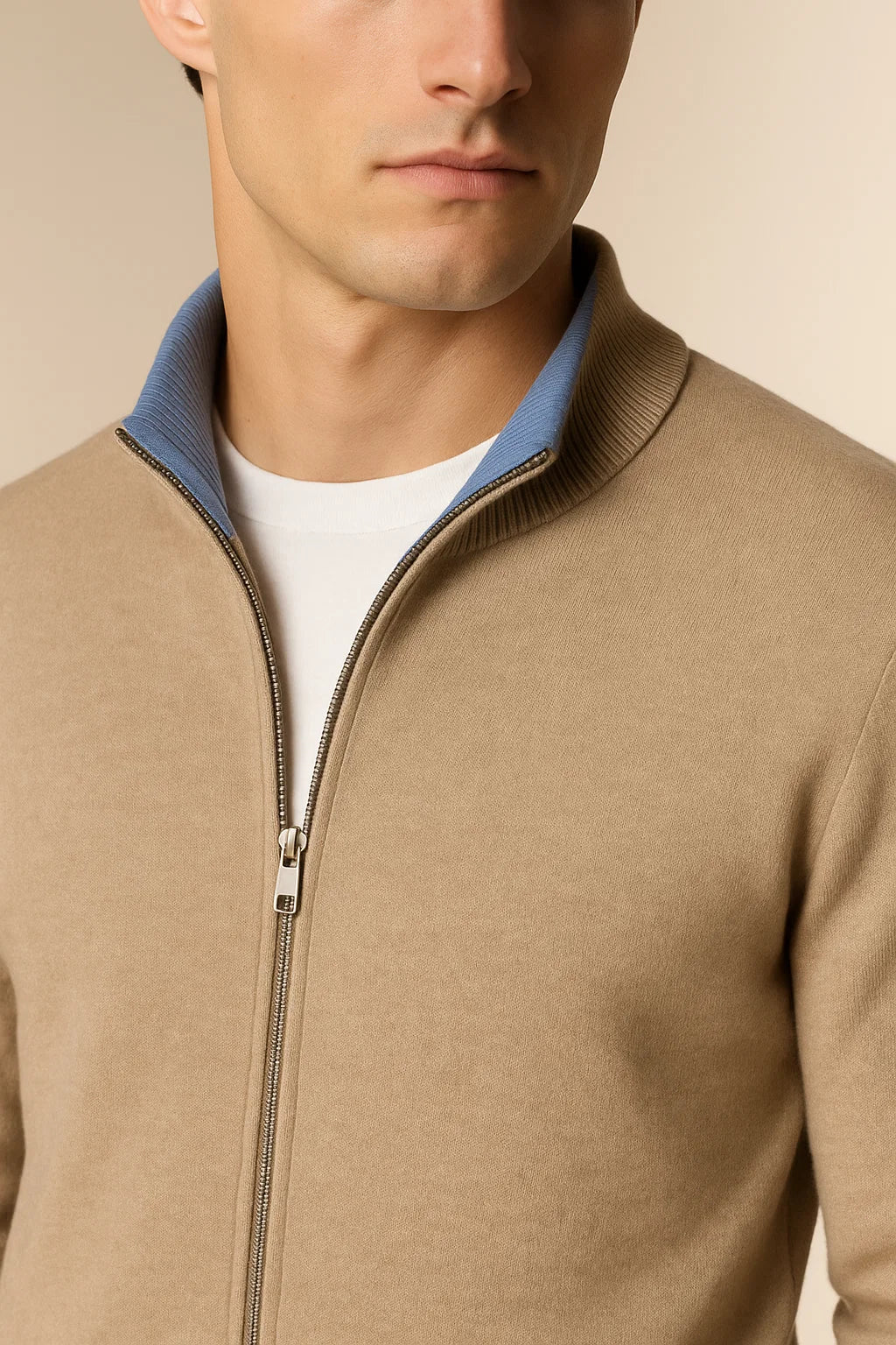 Sereno Merino Wool Zip Cardigan Beige 4