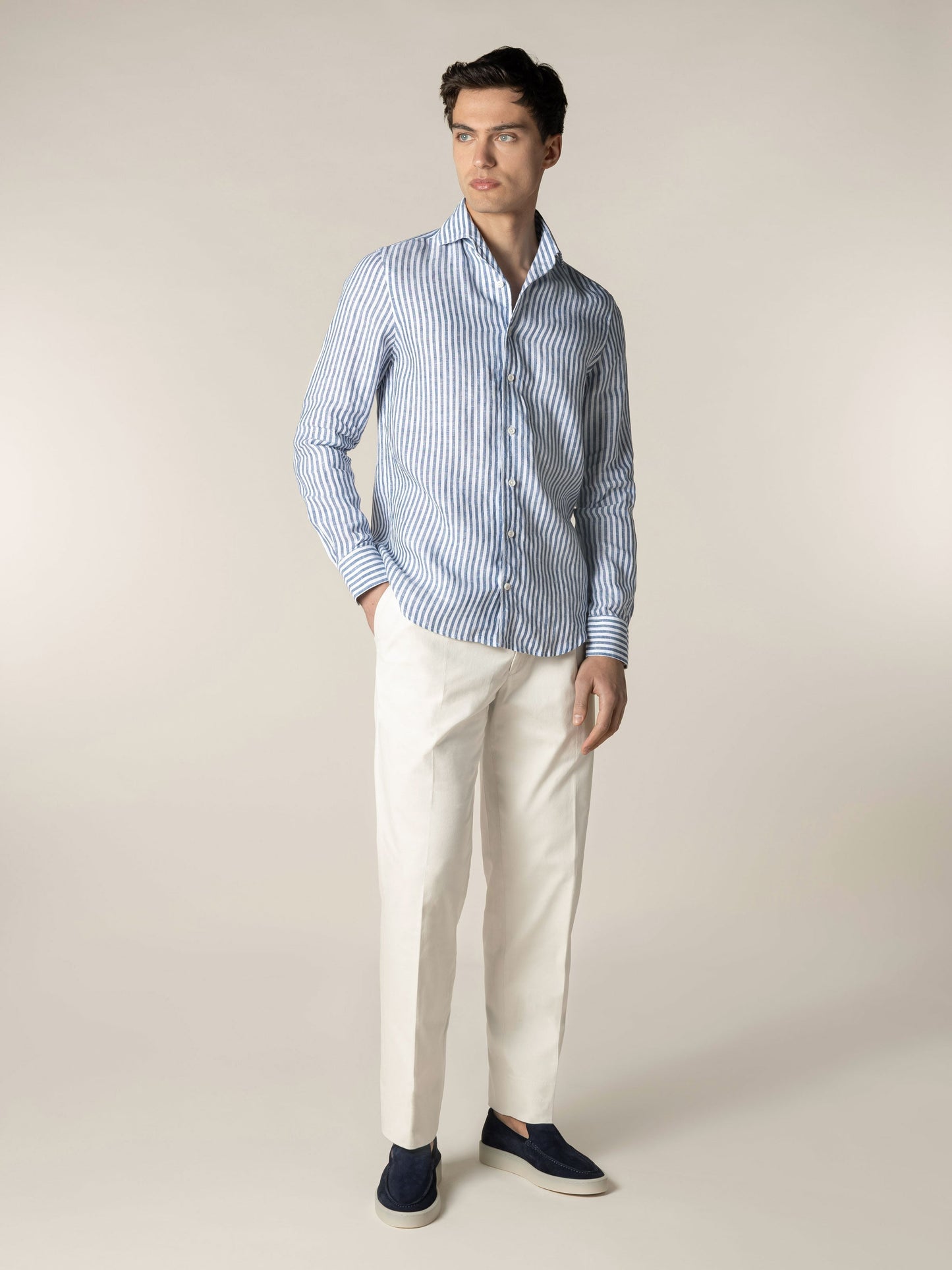 Linen Seaside Shirt Stripe Navy