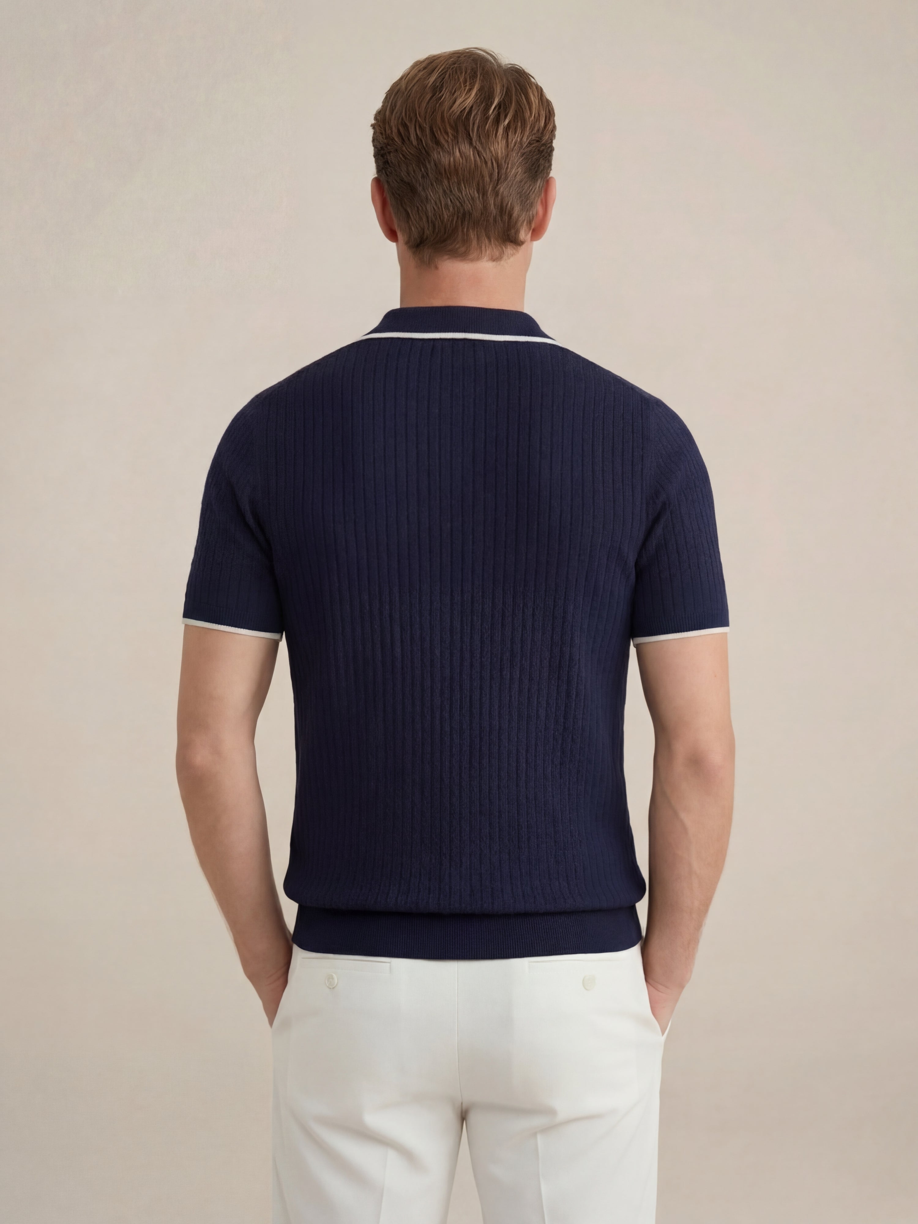 Ravello Ribbed Knit Striped Polo Navy