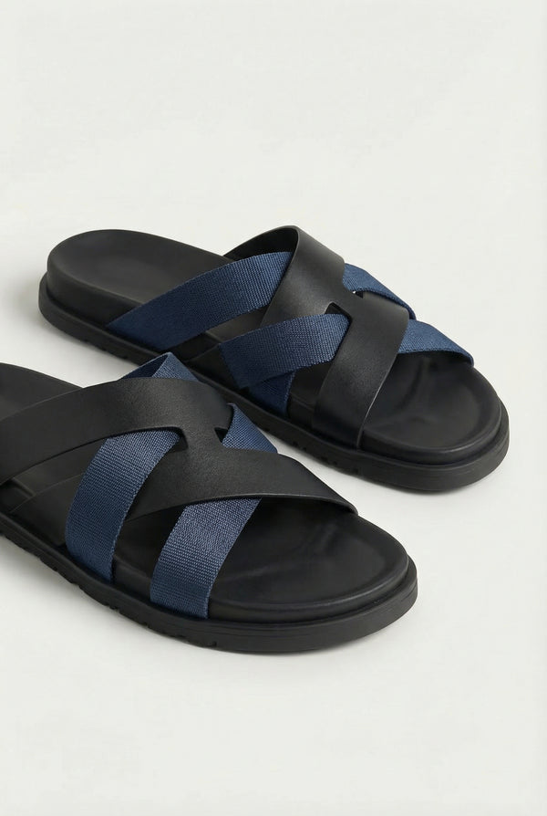 Amalfi Leather Sandal Black Navy