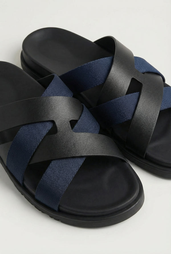 Amalfi Leather Sandal Black Navy