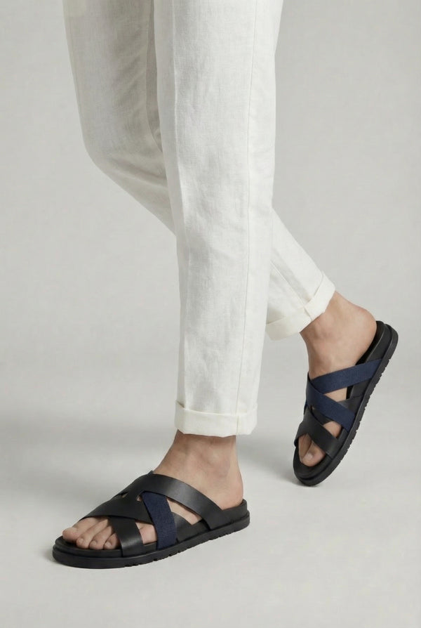 Amalfi Leather Sandal Black Navy