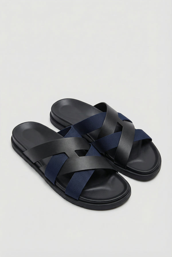 Amalfi Leather Sandal Black Navy