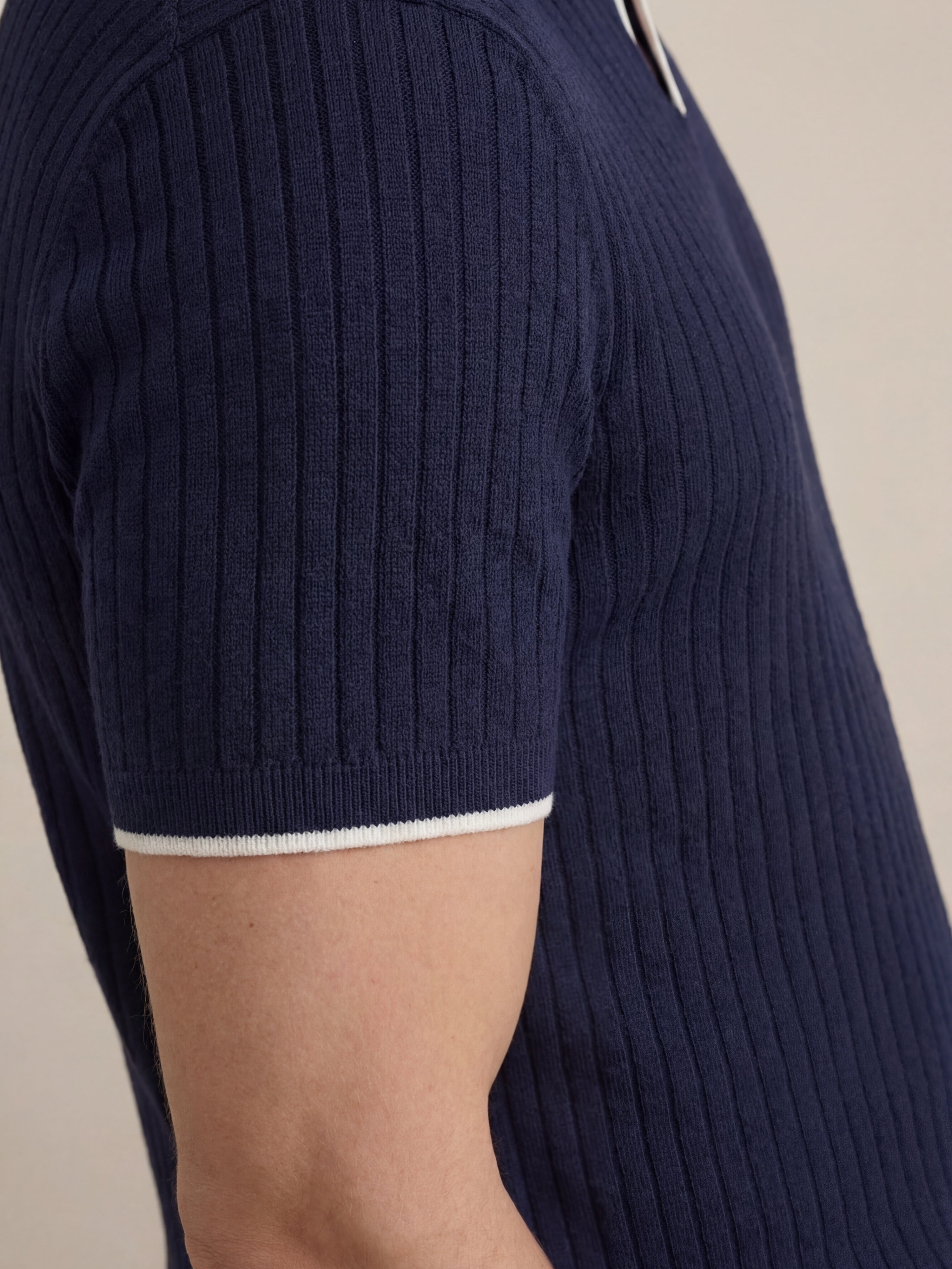 Ravello Ribbed Knit Striped Polo Navy