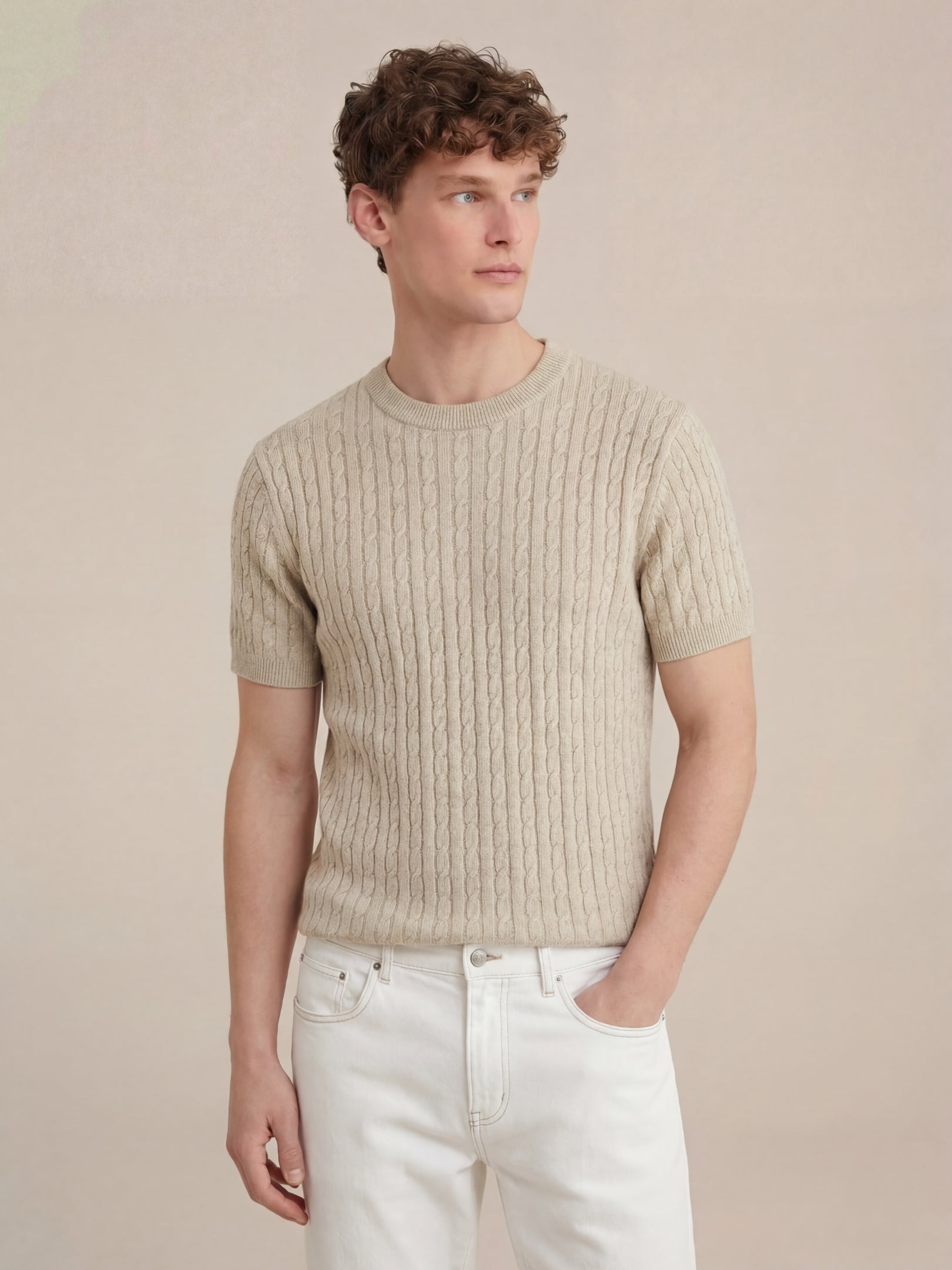 Nerano Cable Knit T-Shirt Beige