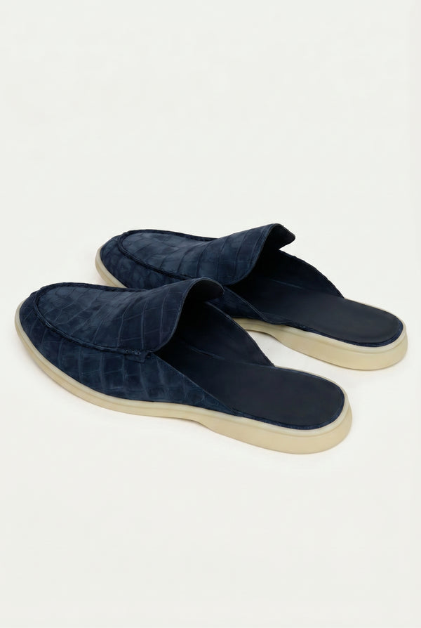 Yacht Mule Nubuck Crocodile Navy