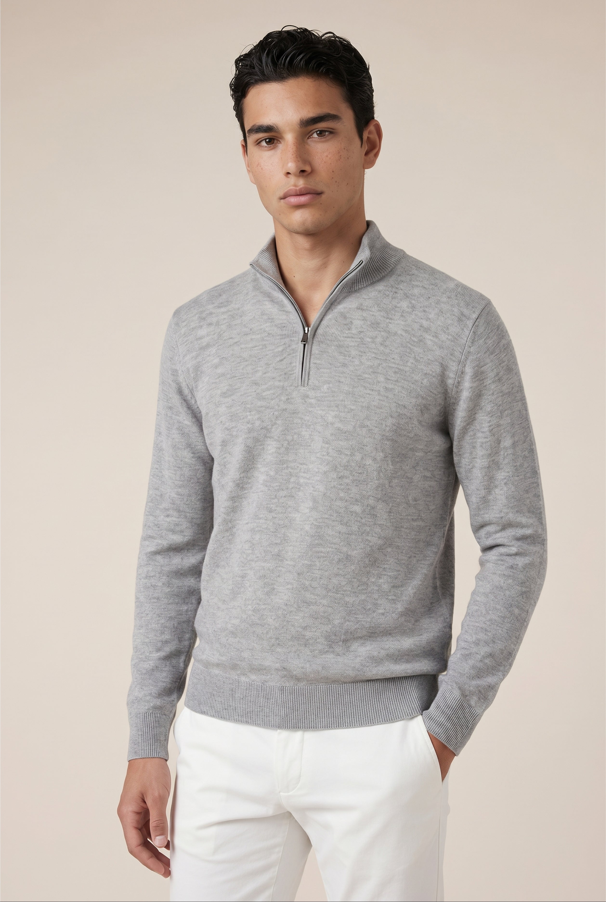 Merino Quarter Zip Grey Marl