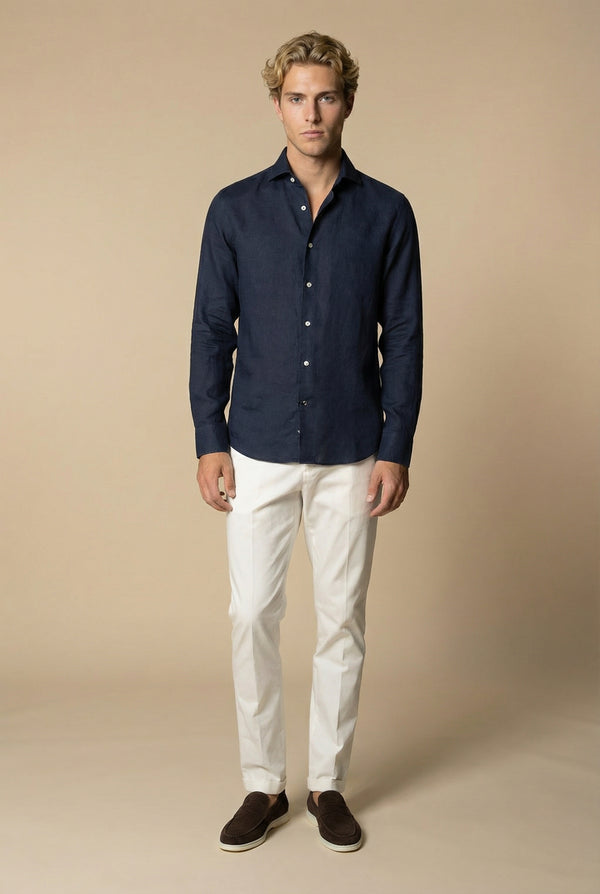 Amalfi Long Sleeve Linen Shirt Navy
