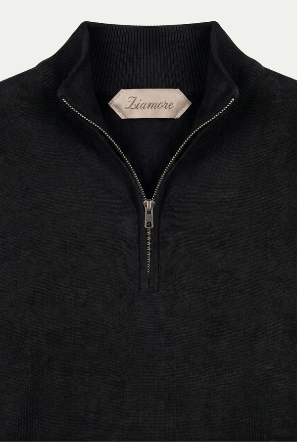 Merino Quarter Zip Black