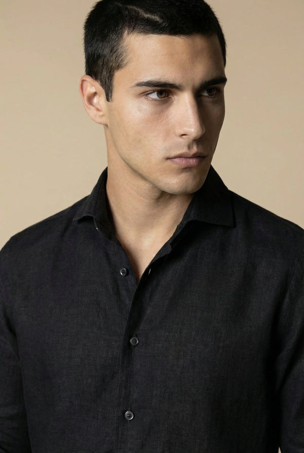 Amalfi Long Sleeve Linen Shirt Black