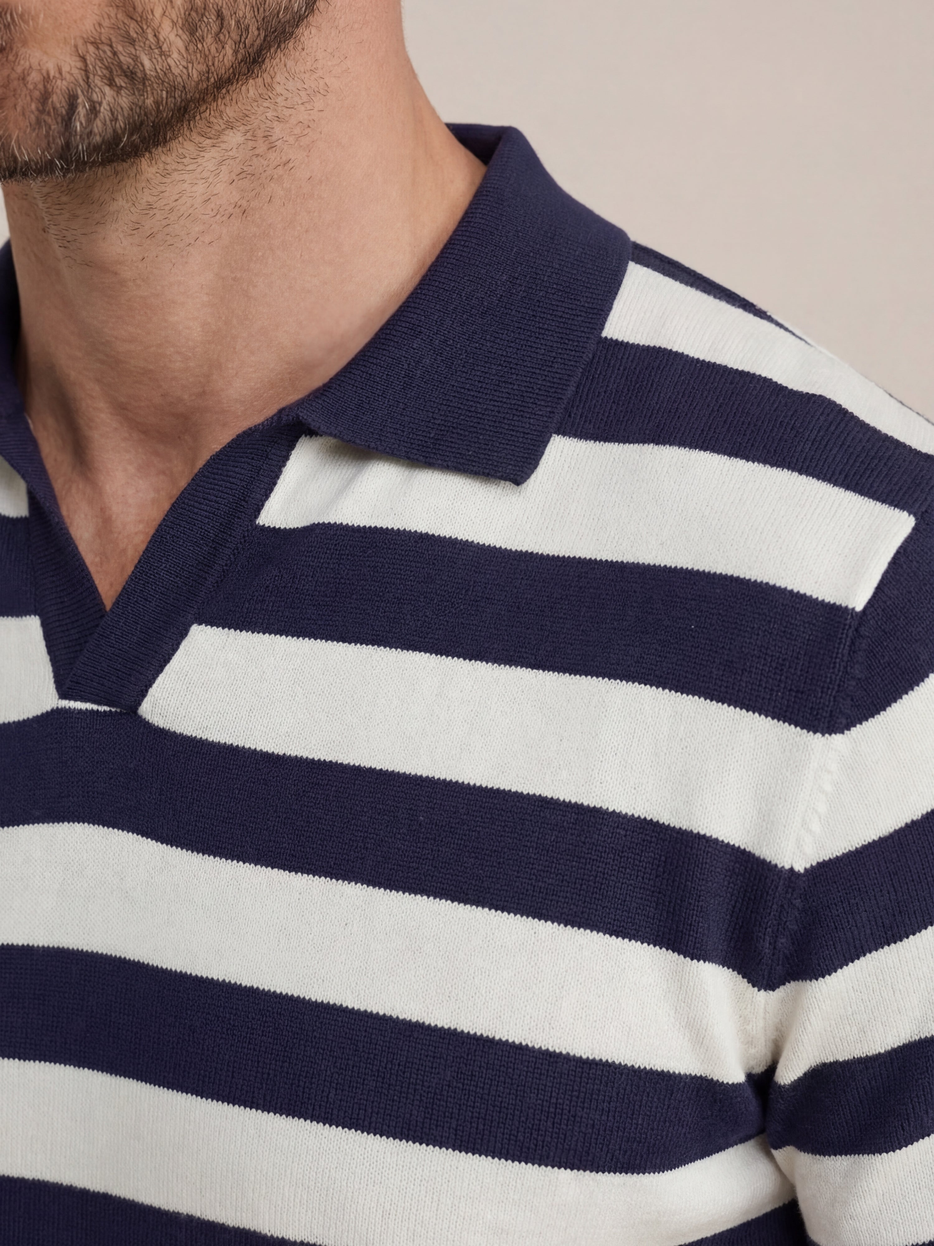Ravello Ribbed Knit Polo White & Blue