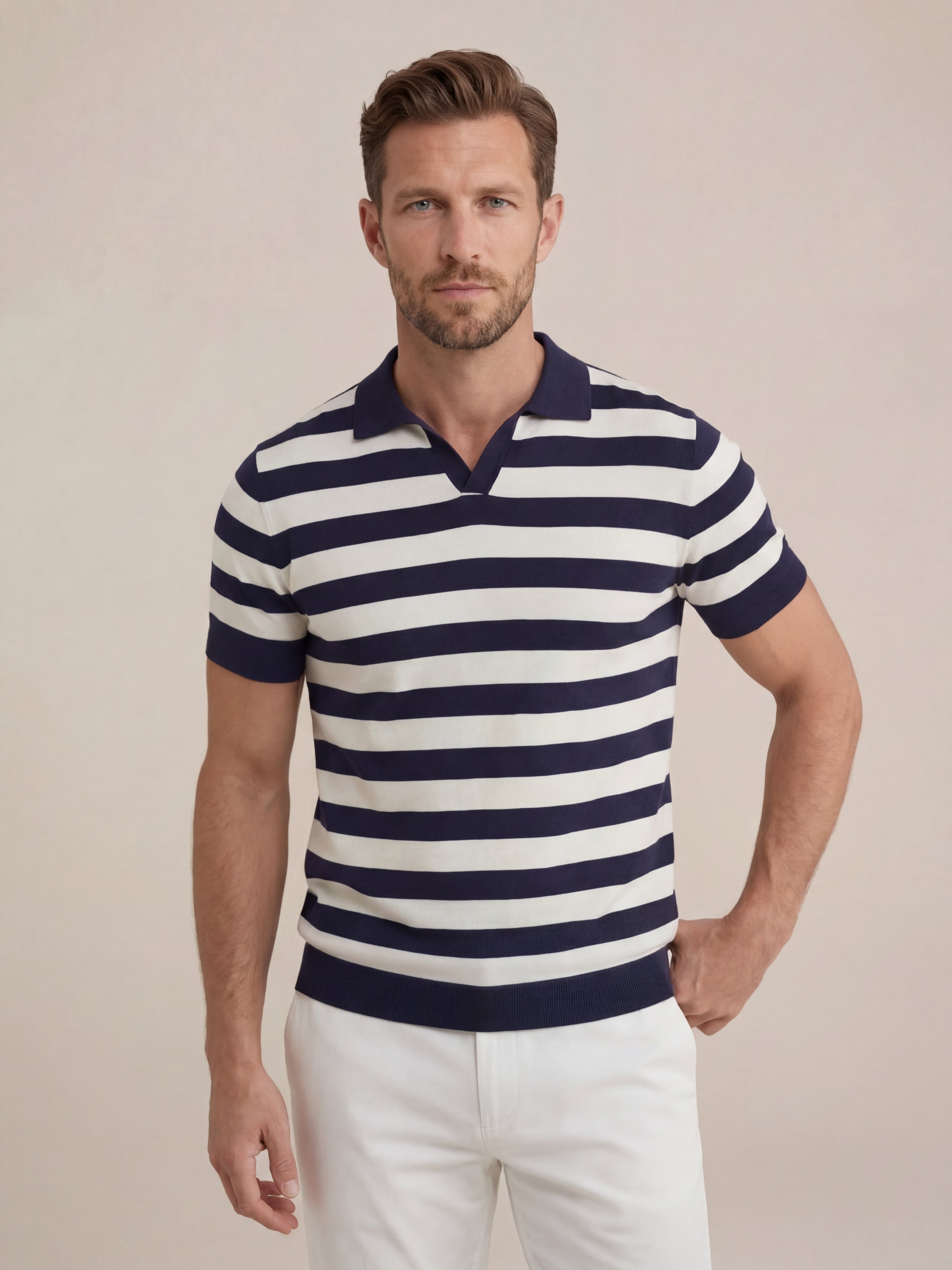 Ravello Ribbed Knit Polo White & Blue