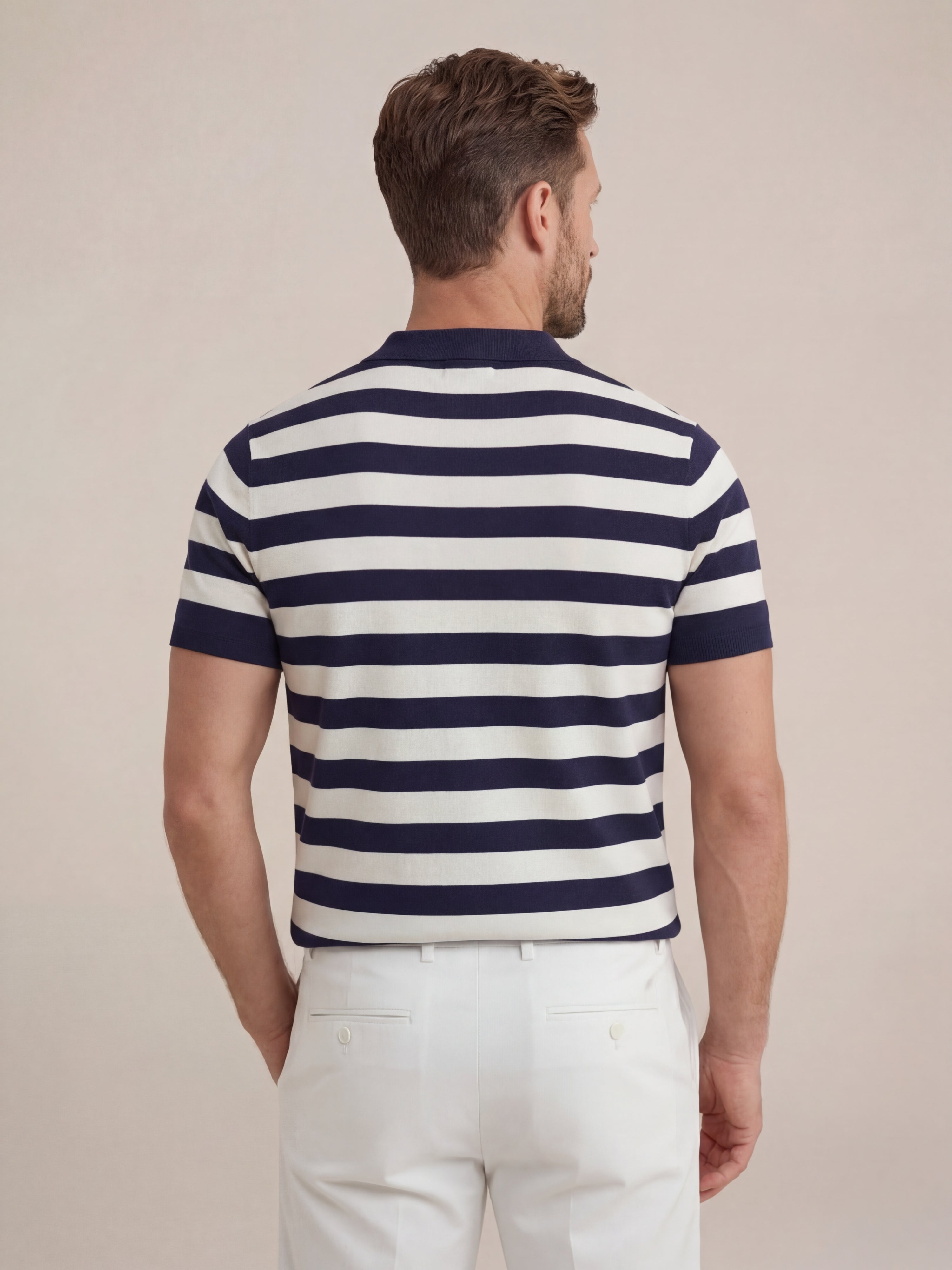 Ravello Ribbed Knit Polo White & Blue