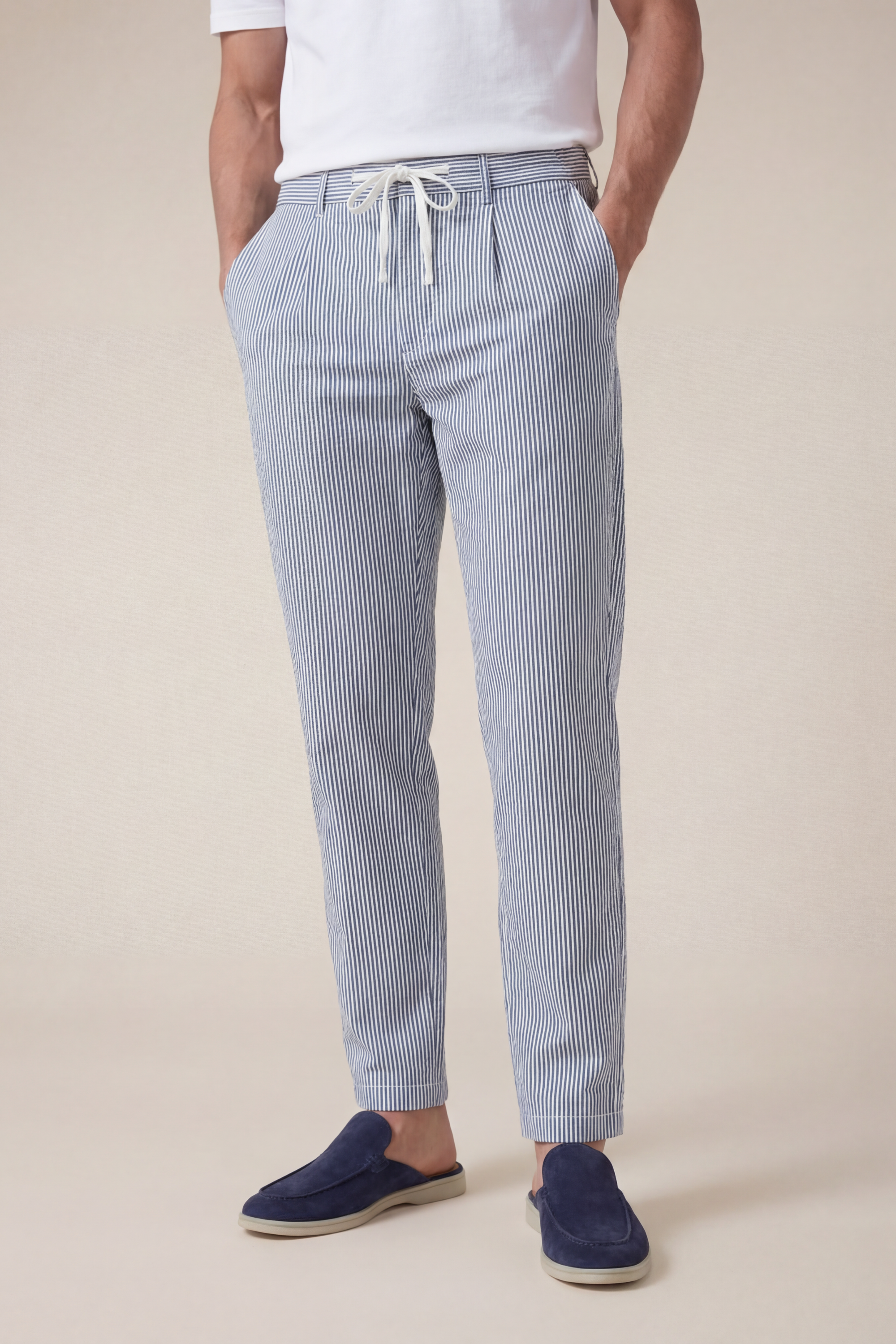 Seersucker Trousers Navy Blue