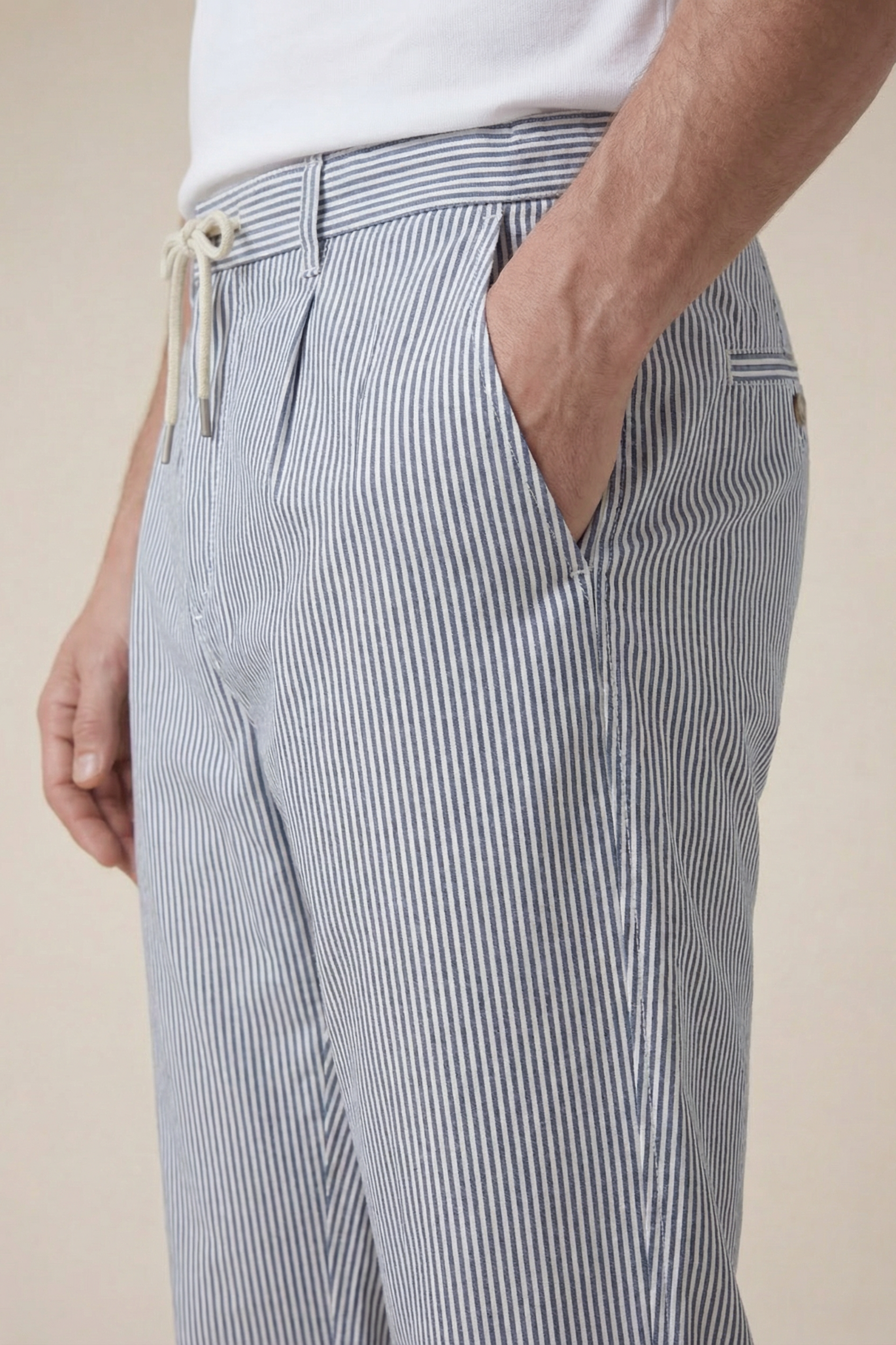 Seersucker Trousers Navy Blue