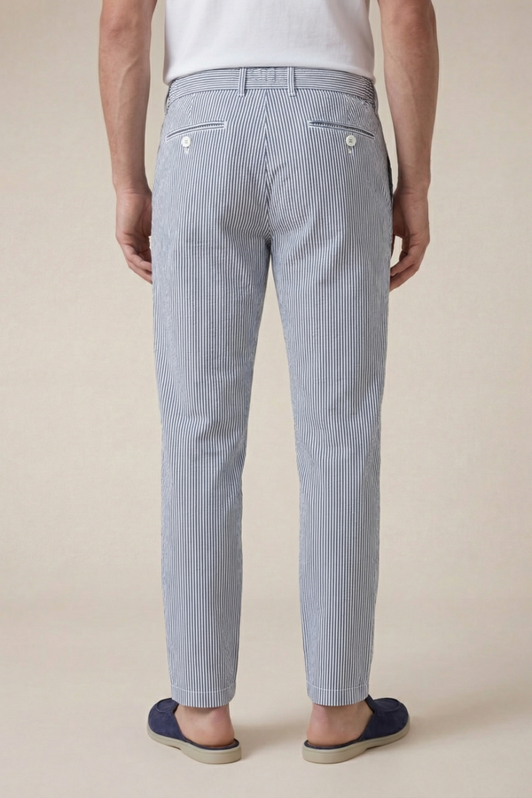 Seersucker Trousers Navy Blue