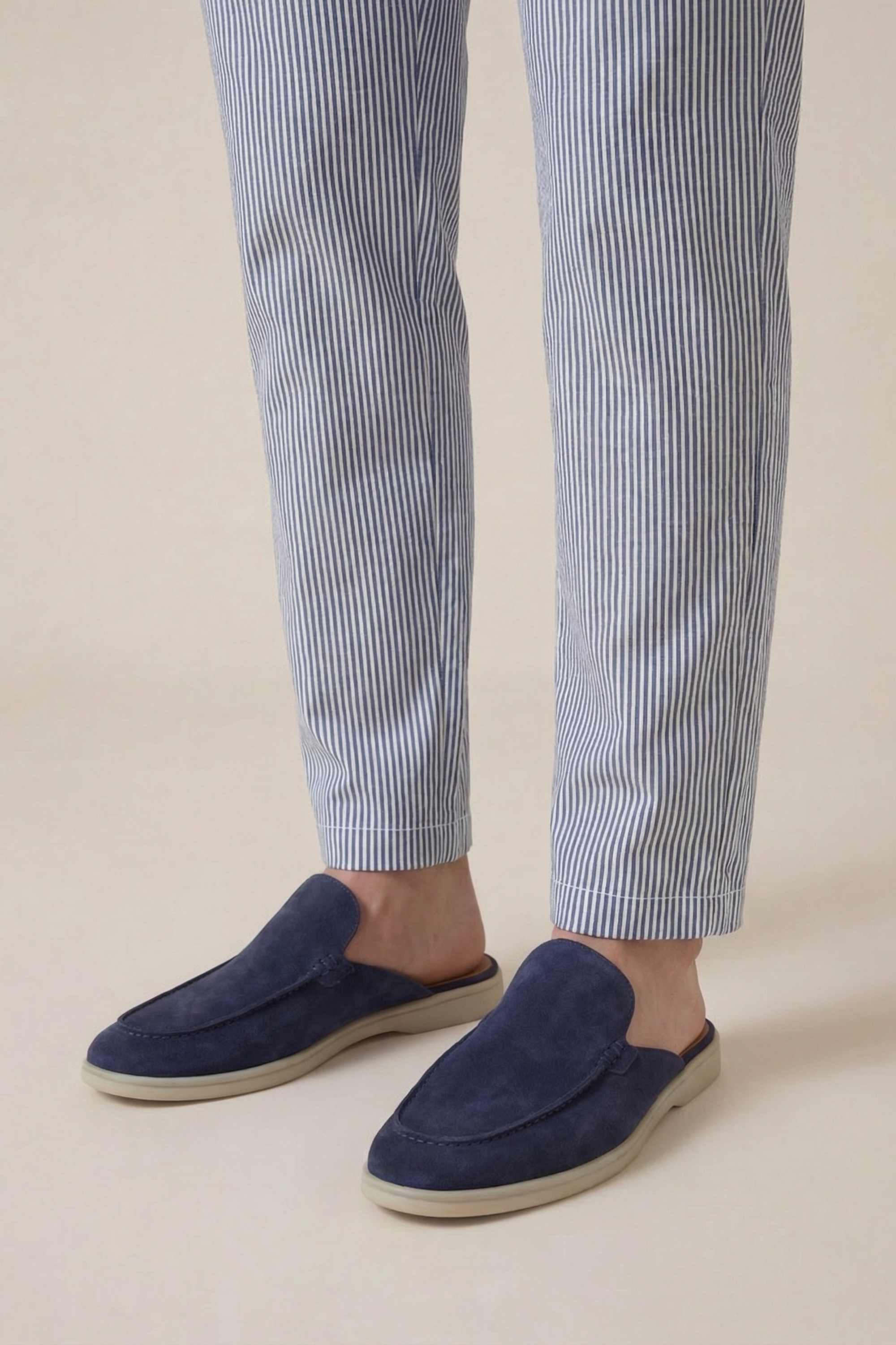 Seersucker Trousers Navy Blue