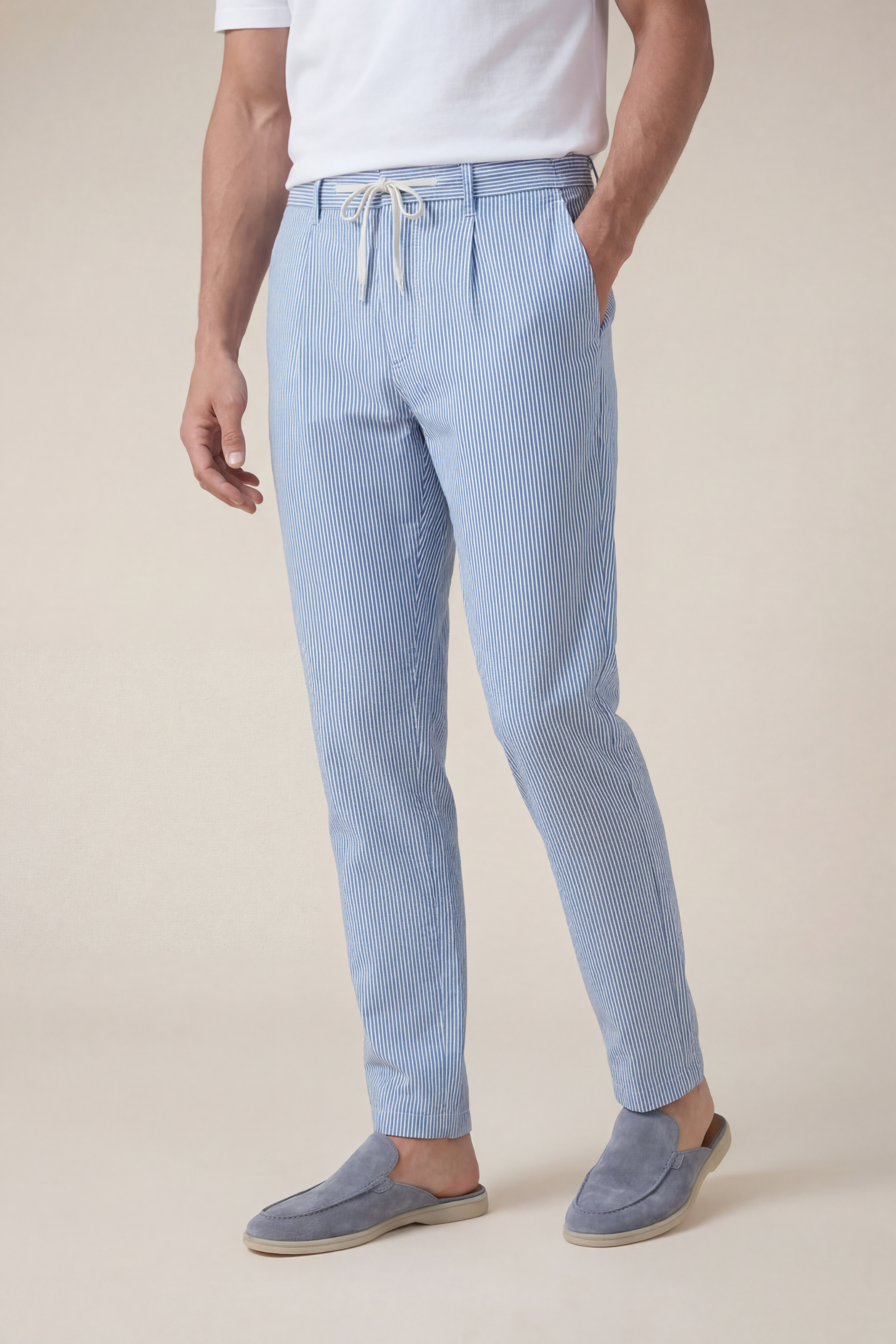 Seersucker Trousers Ocean Blue