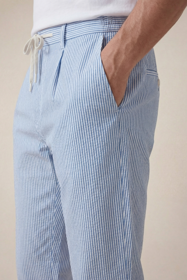 Seersucker Trousers Ocean Blue