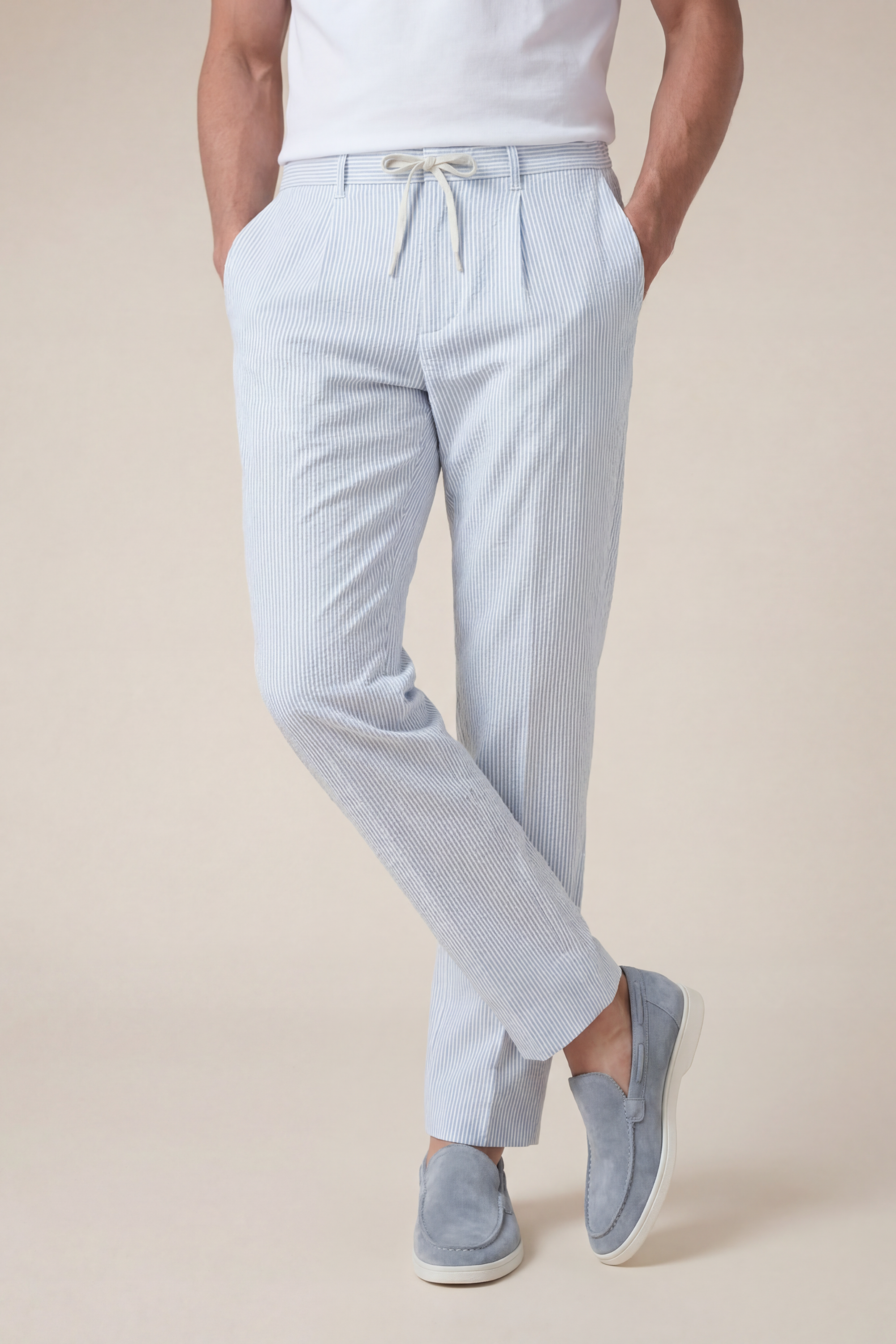 Seersucker Trousers Light Blue