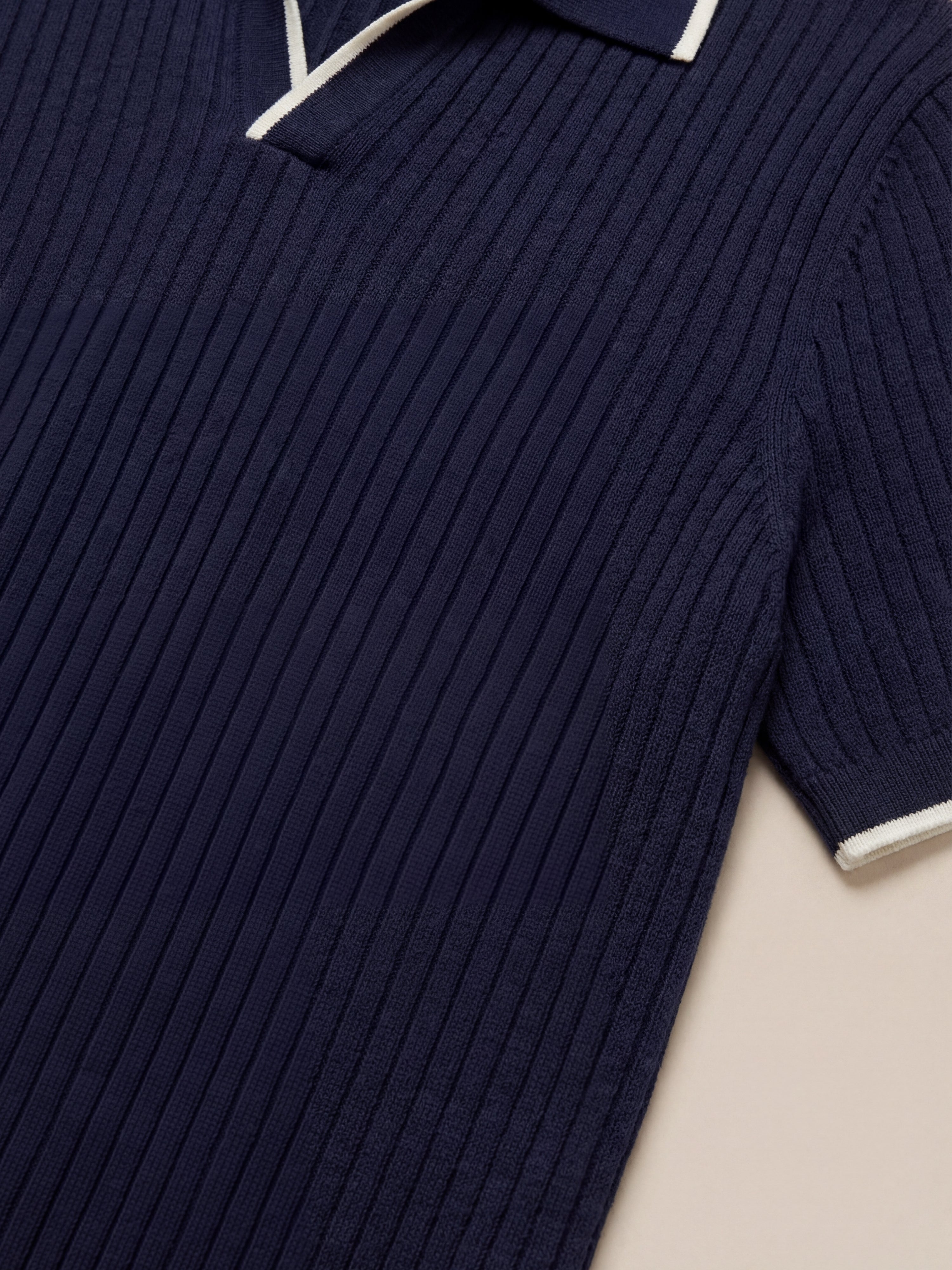 Ravello Ribbed Knit Striped Polo Navy
