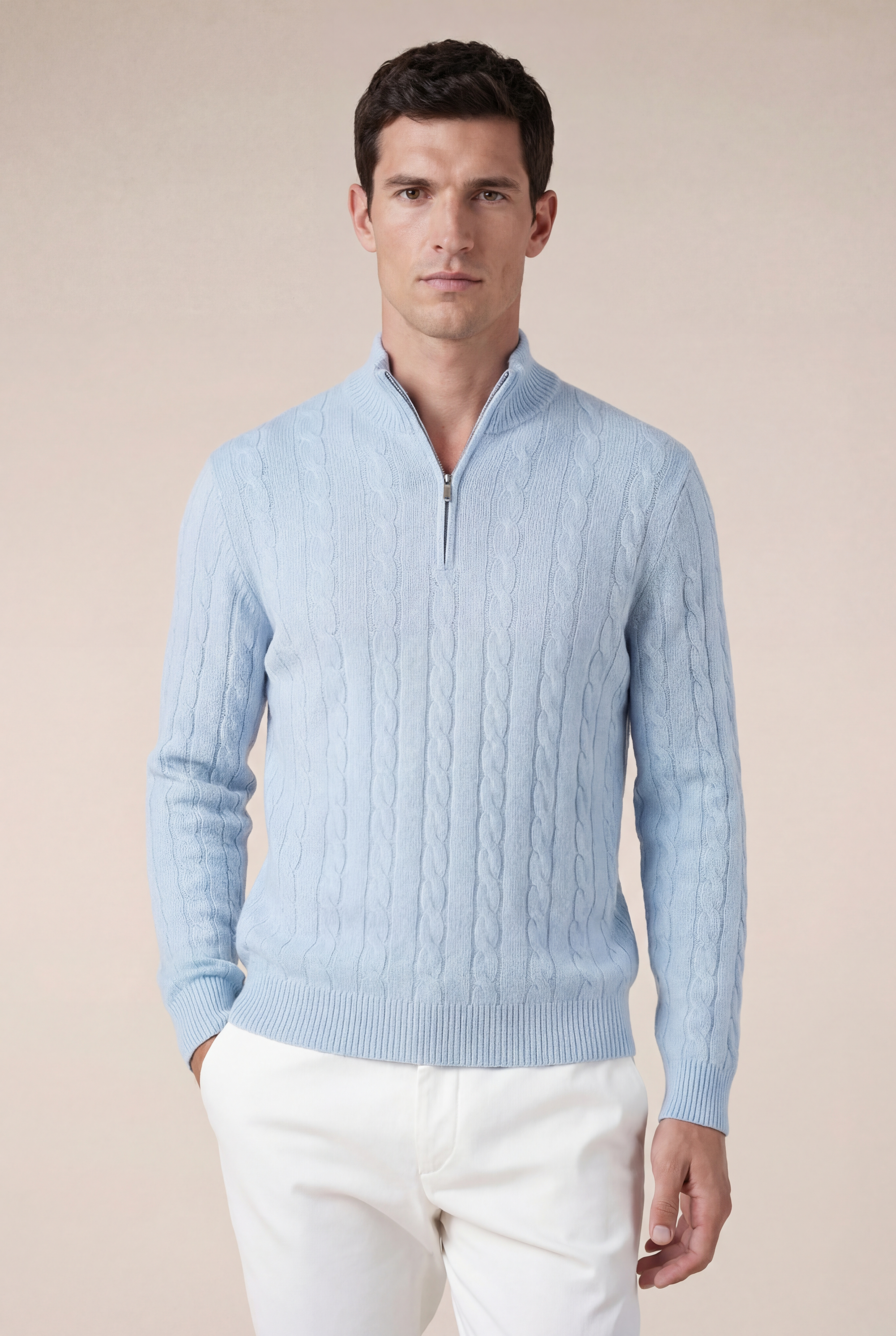 Como Cashmere Quarter Zip Baby Blue