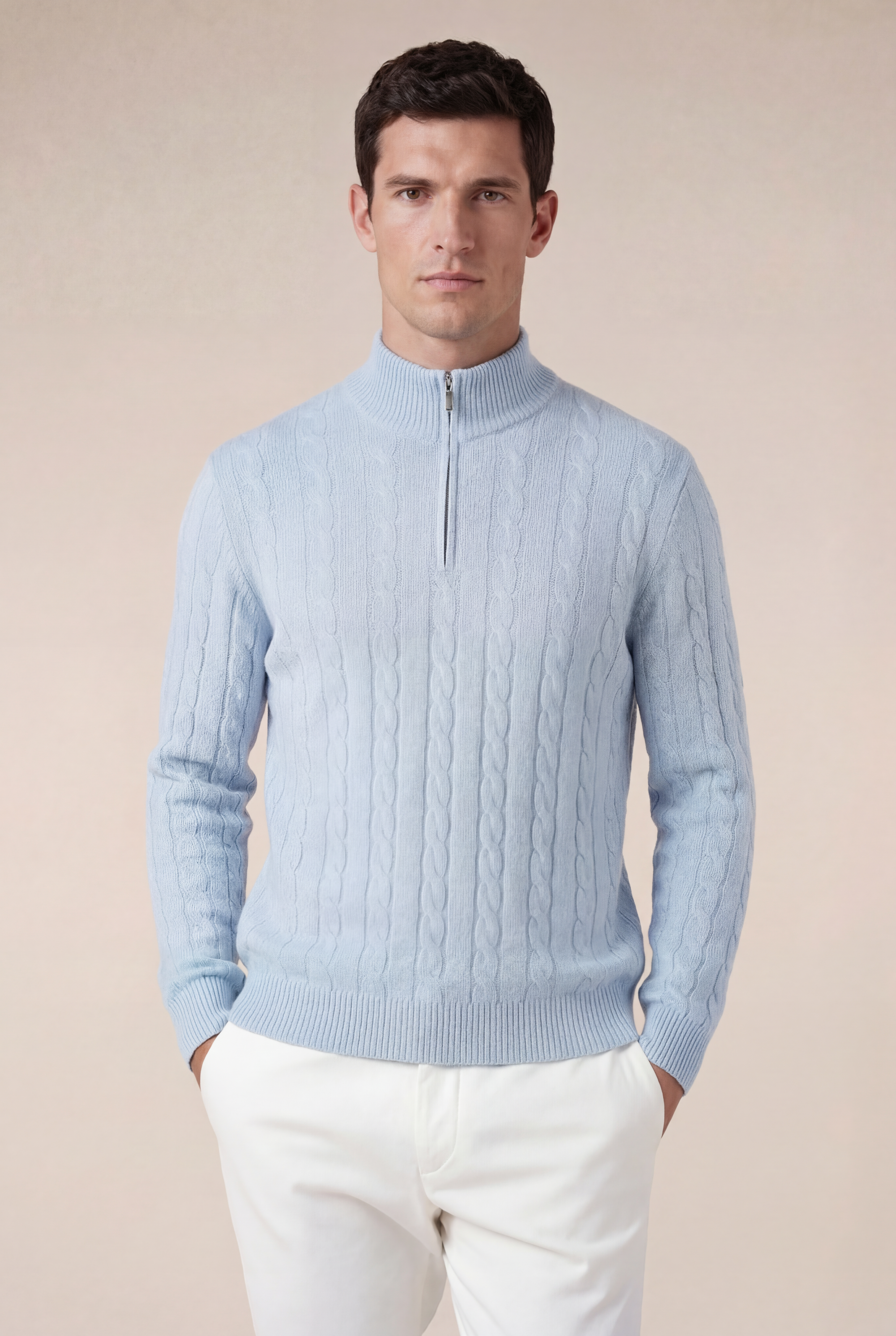 Como Cashmere Quarter Zip Baby Blue