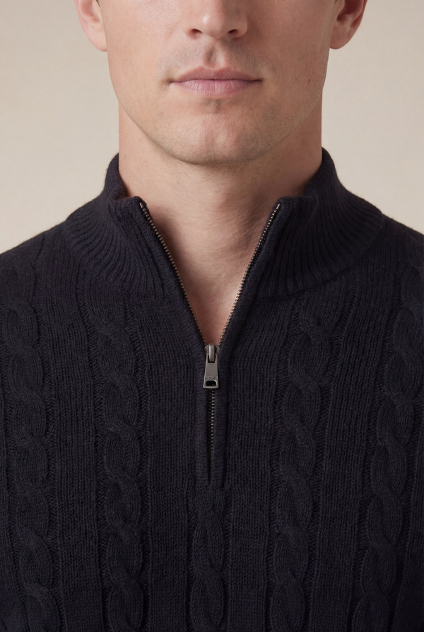 Como Cashmere Quarter Zip Black