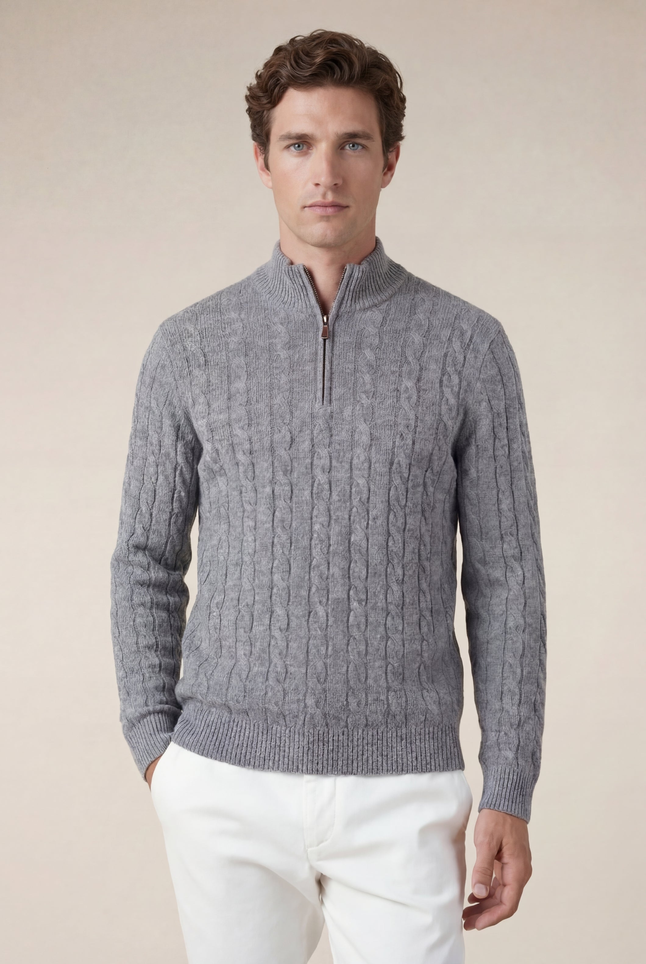 Como Cashmere Quarter Zip Dark Grey