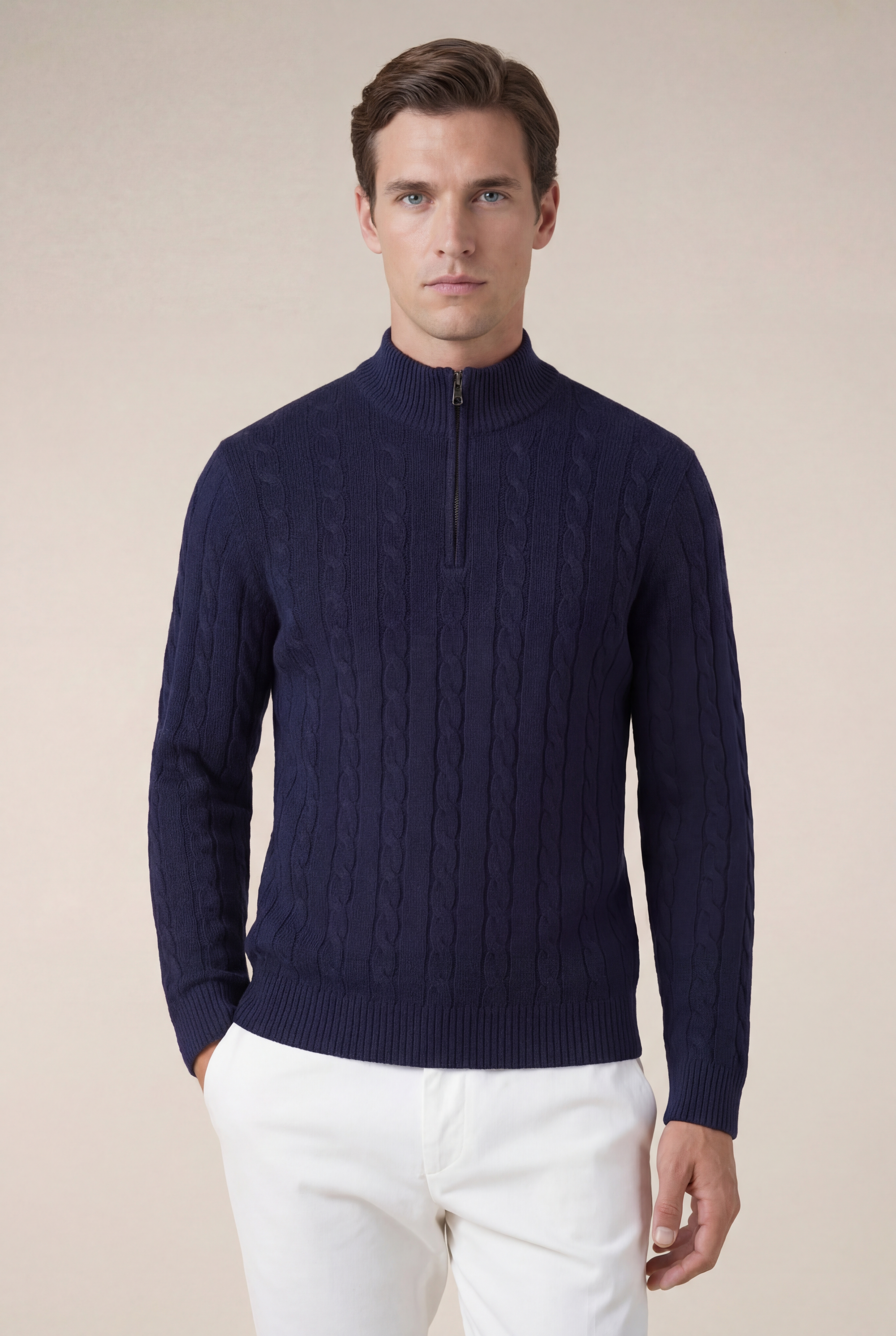 Como Cashmere Quarter Zip Navy