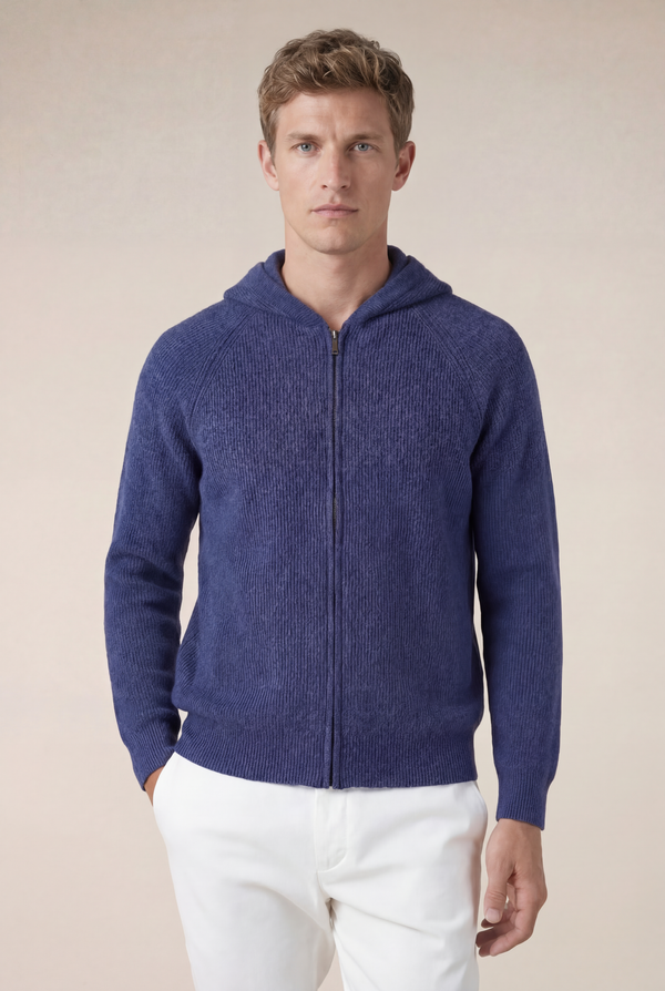 Cortina Cashmere Zip Hoodie Blue