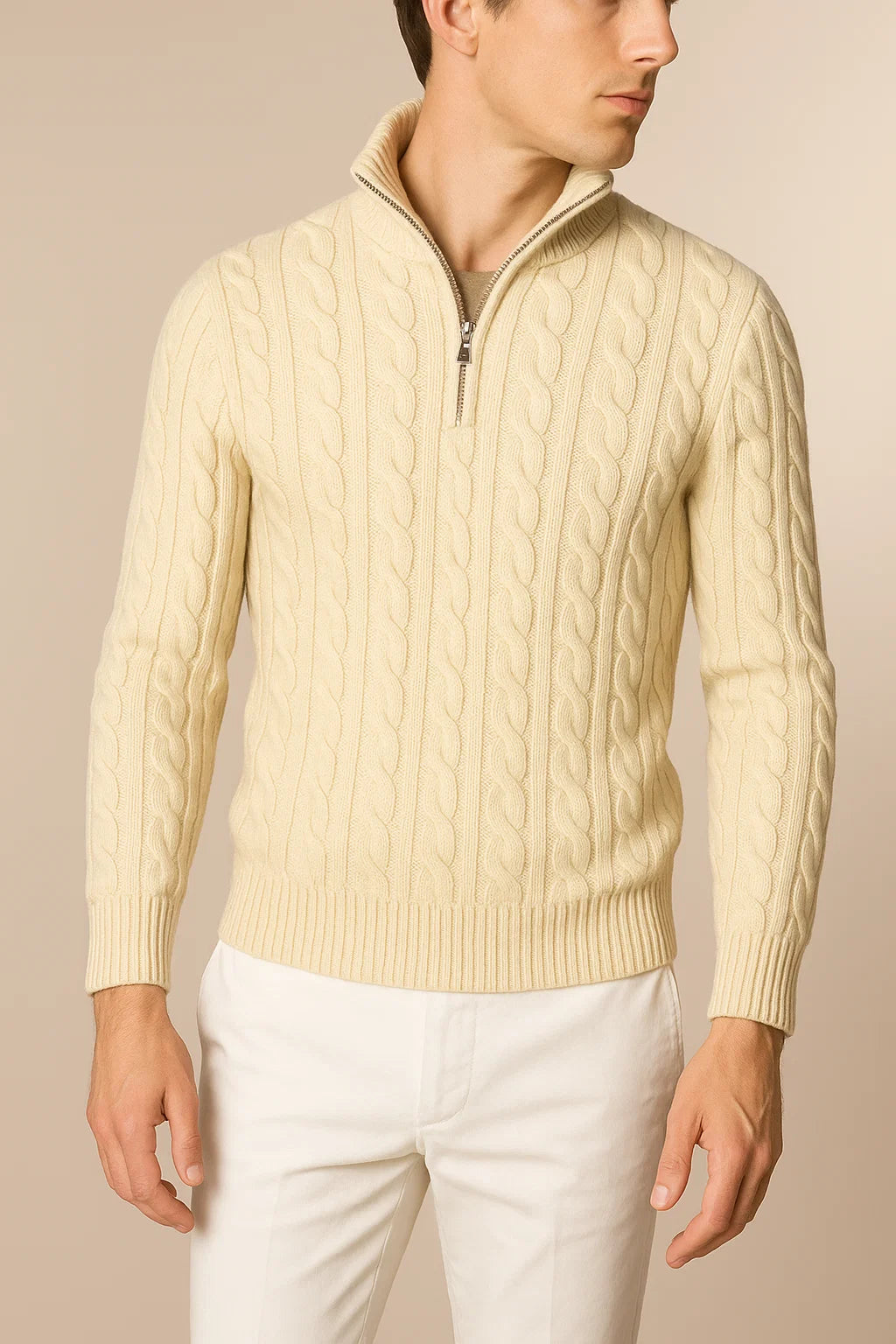 Delmare Wool Cable Knit Beige 2