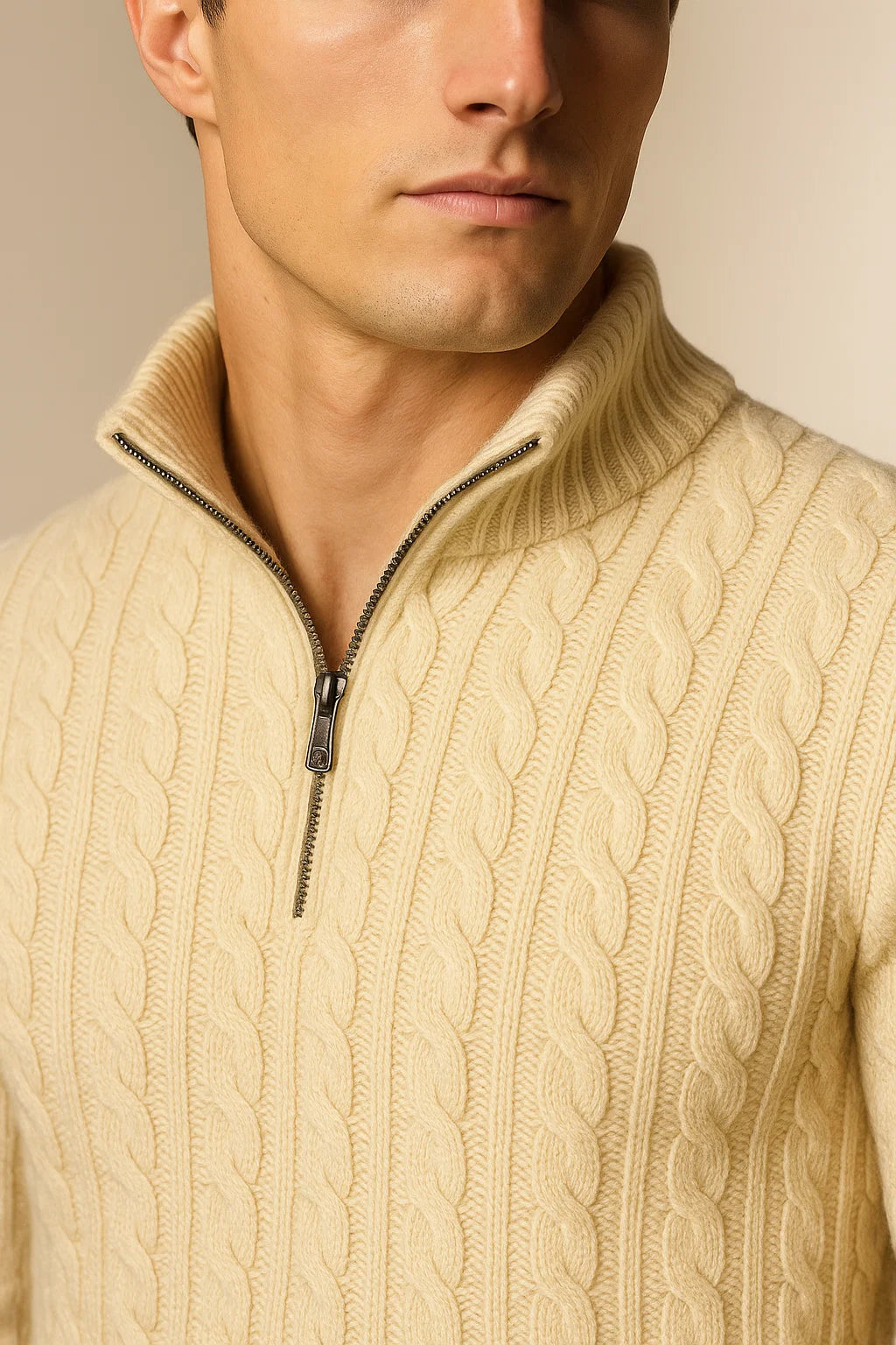 Delmare Wool Cable Knit Beige 3