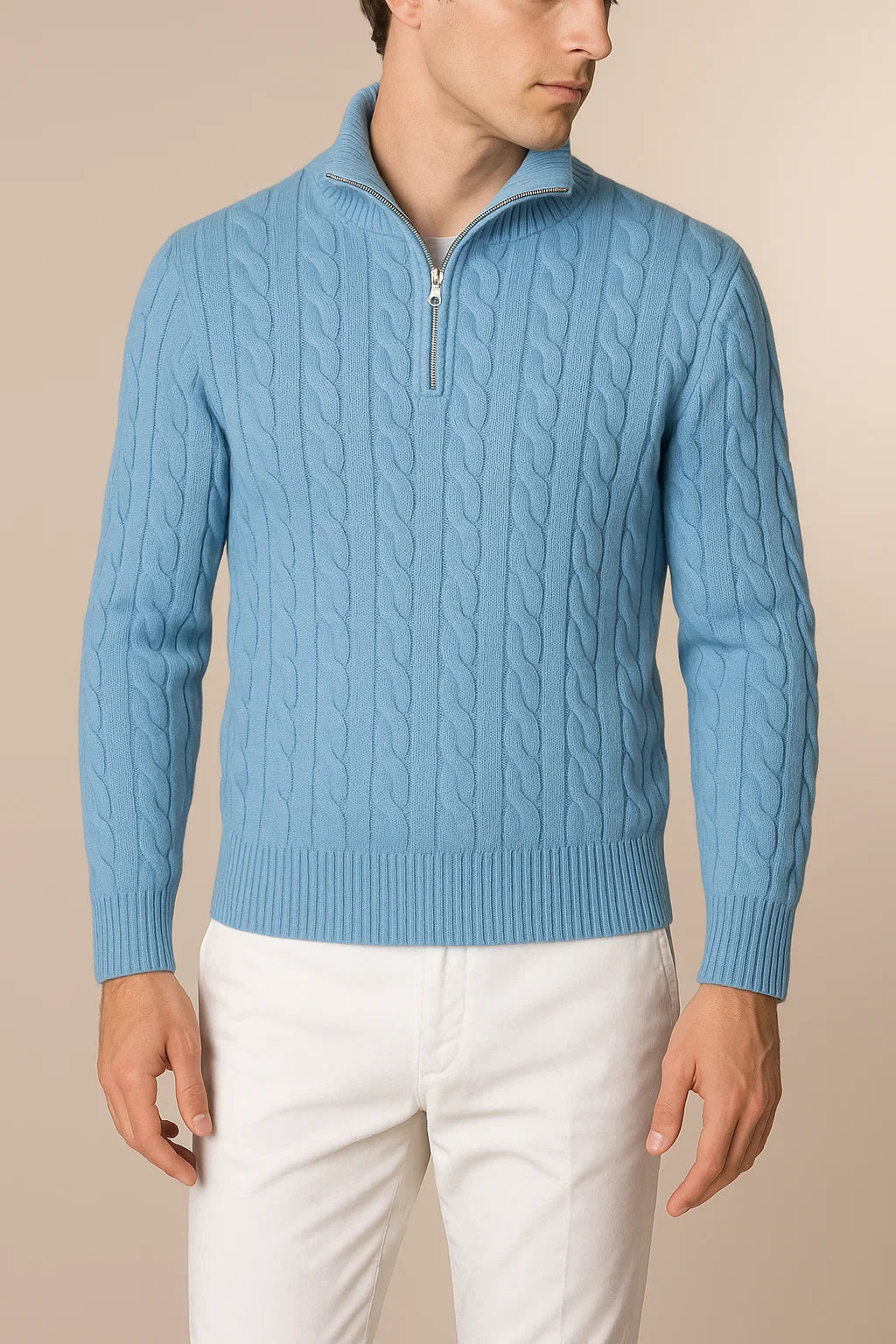 Delmare Wool Cable Knit Blue 2