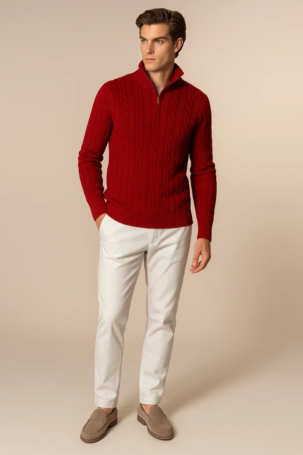 Delmare Wool Cable Knit Burgundy 1