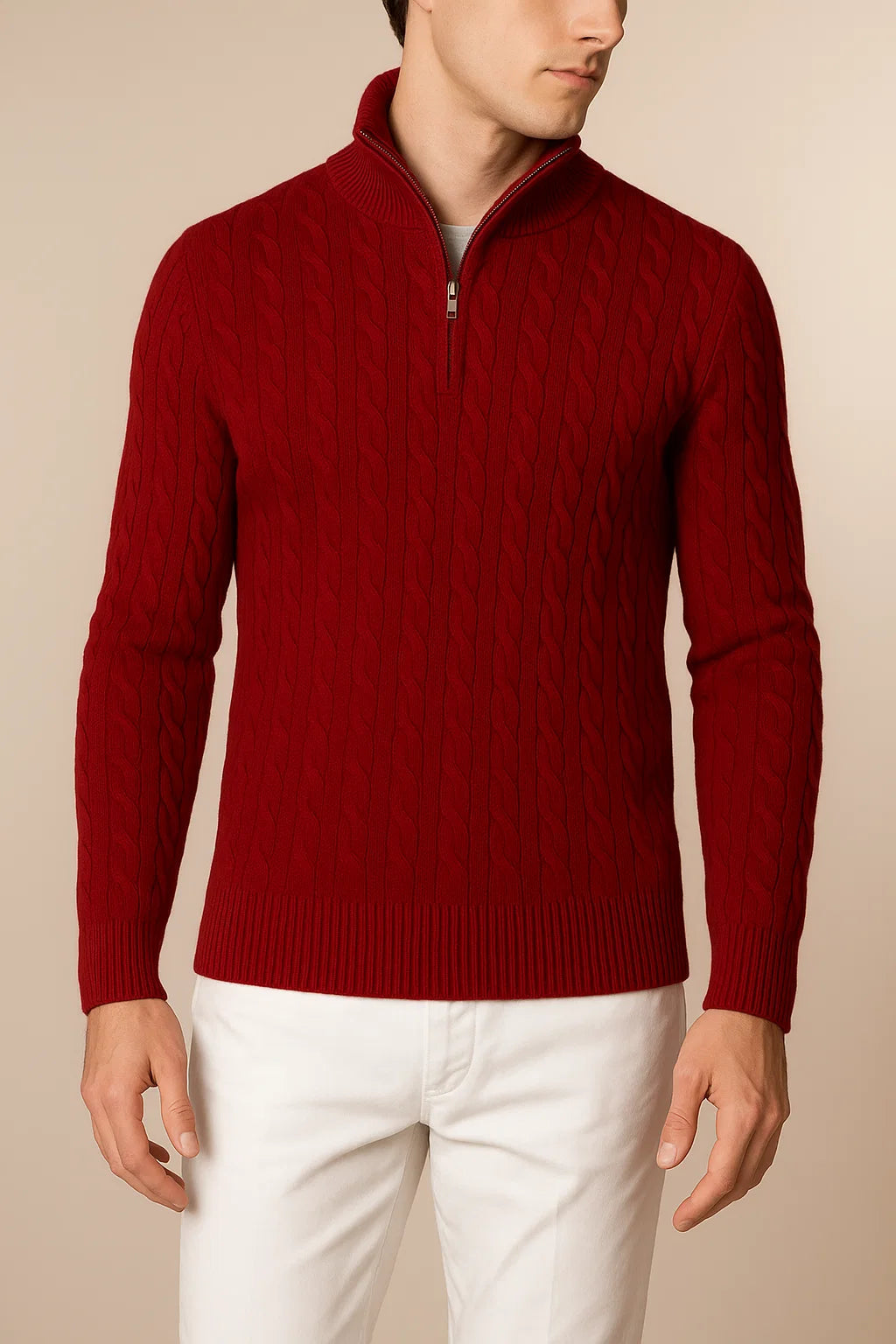 Delmare Wool Cable Knit Burgundy 2