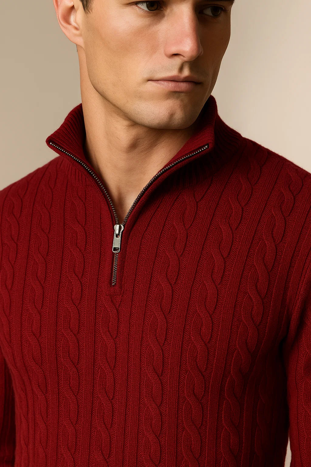 Delmare Wool Cable Knit Burgundy 3