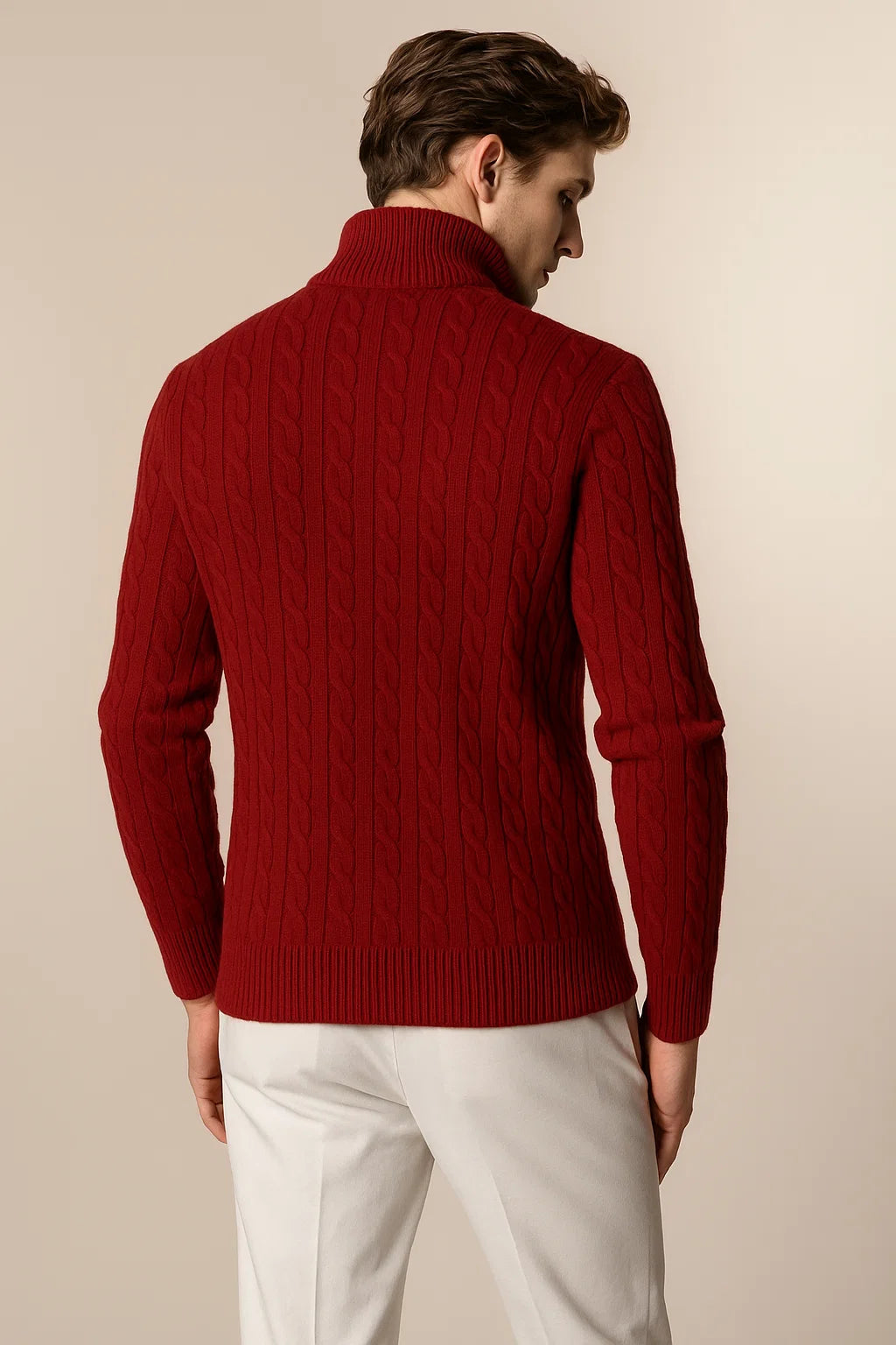 Delmare Wool Cable Knit Burgundy 4
