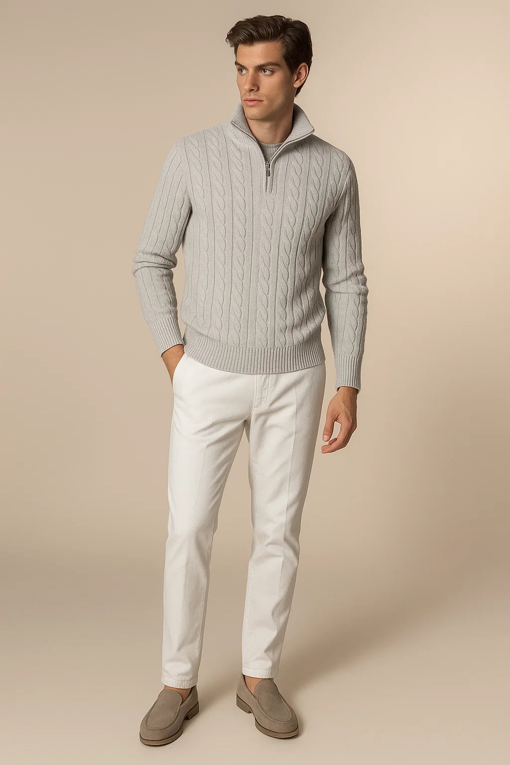 Delmare Wool Cable Knit Grey 1