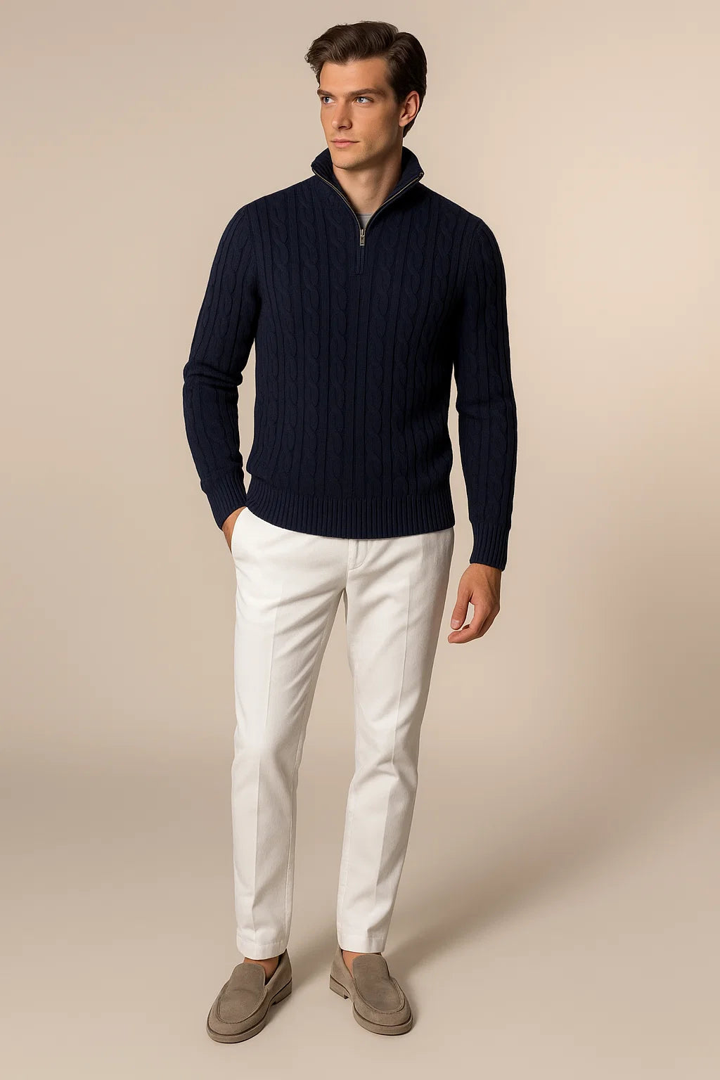 Delmare Wool Cable Knit Navy 1