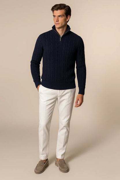 Delmare Wool Cable Knit Navy 1