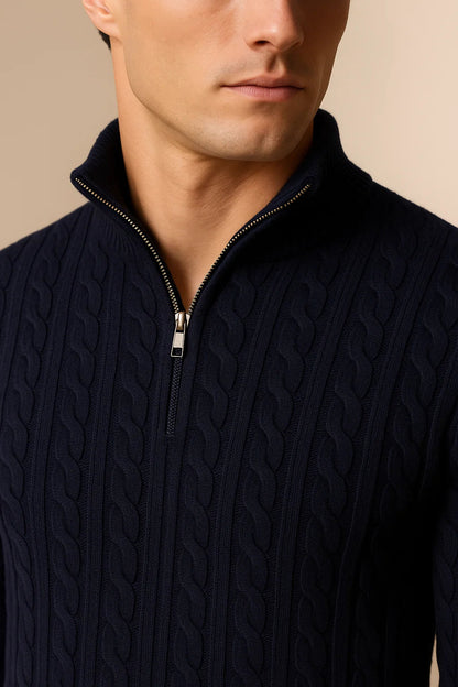 Delmare Wool Cable Knit Navy 2