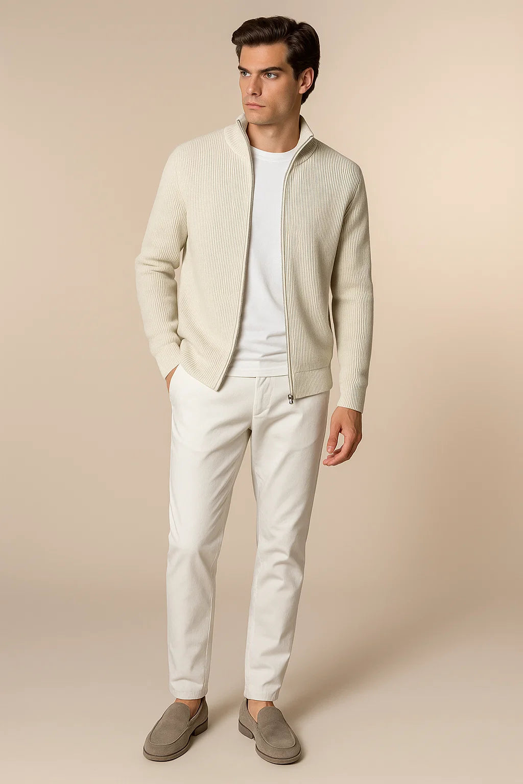 Lusciano Cashmere Cardigan Beige 1