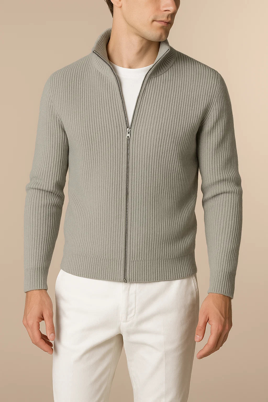 Lusciano Cashmere Cardigan Grey Green 2