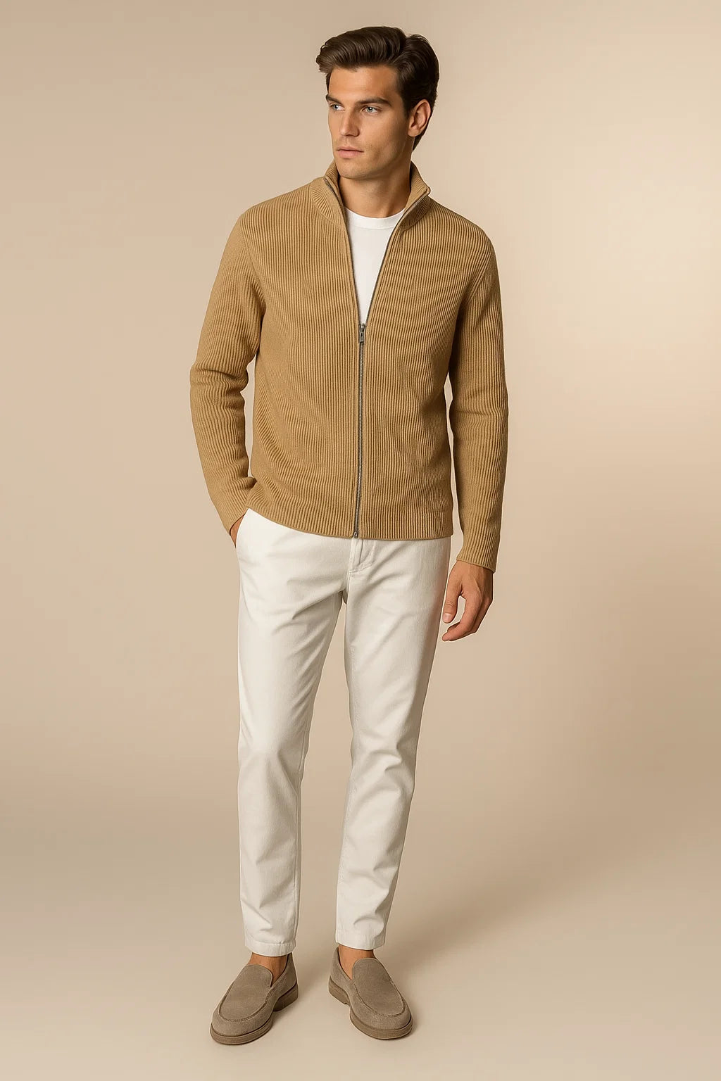 Lusciano Cashmere Cardigan Khaki 1