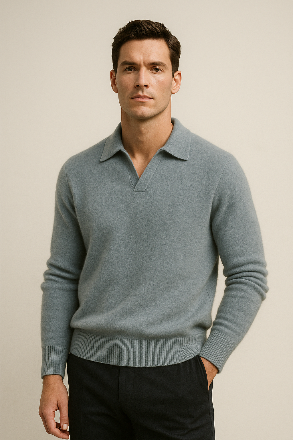 Marencio Cashmere Polo Knit Light Blue 1